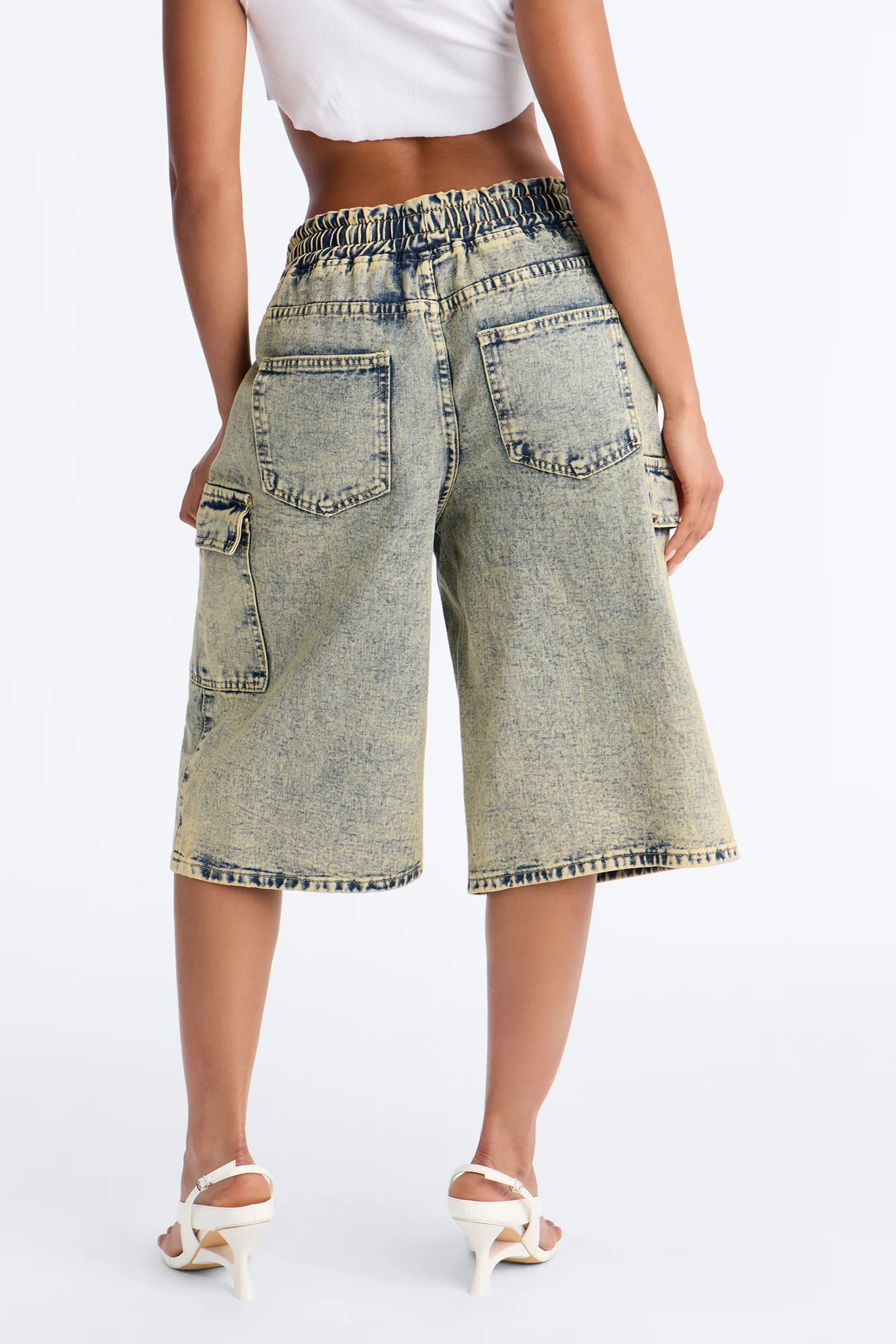 Side Hustles Cargo Denim Jorts - Acid Wash Black - Image 4