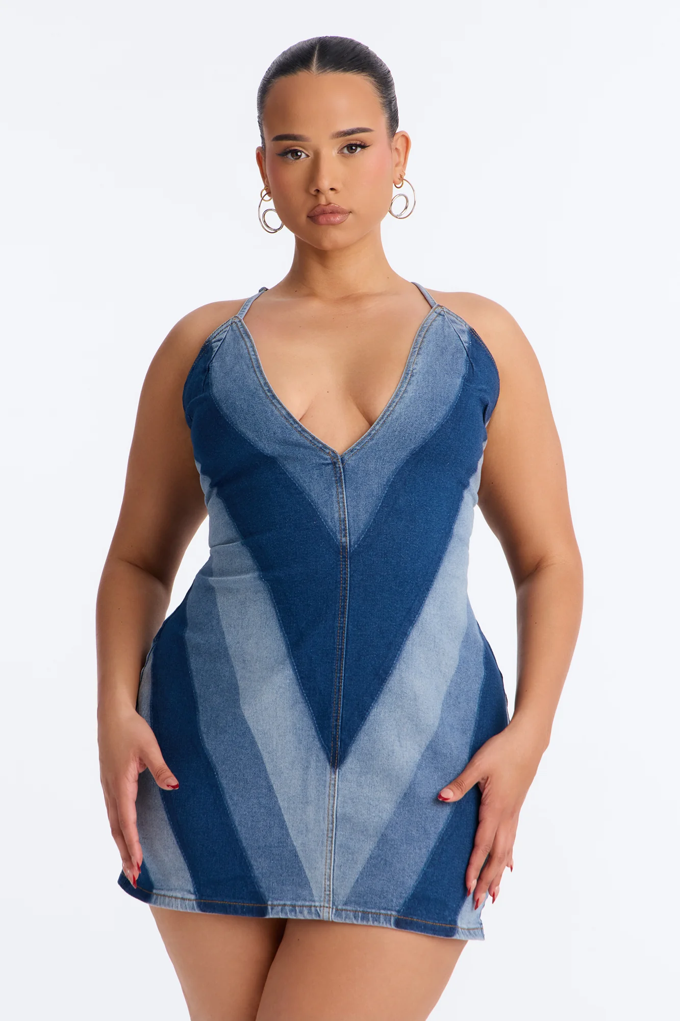 Signature Look Chevron Denim Mini Dress - Denim - Image 6