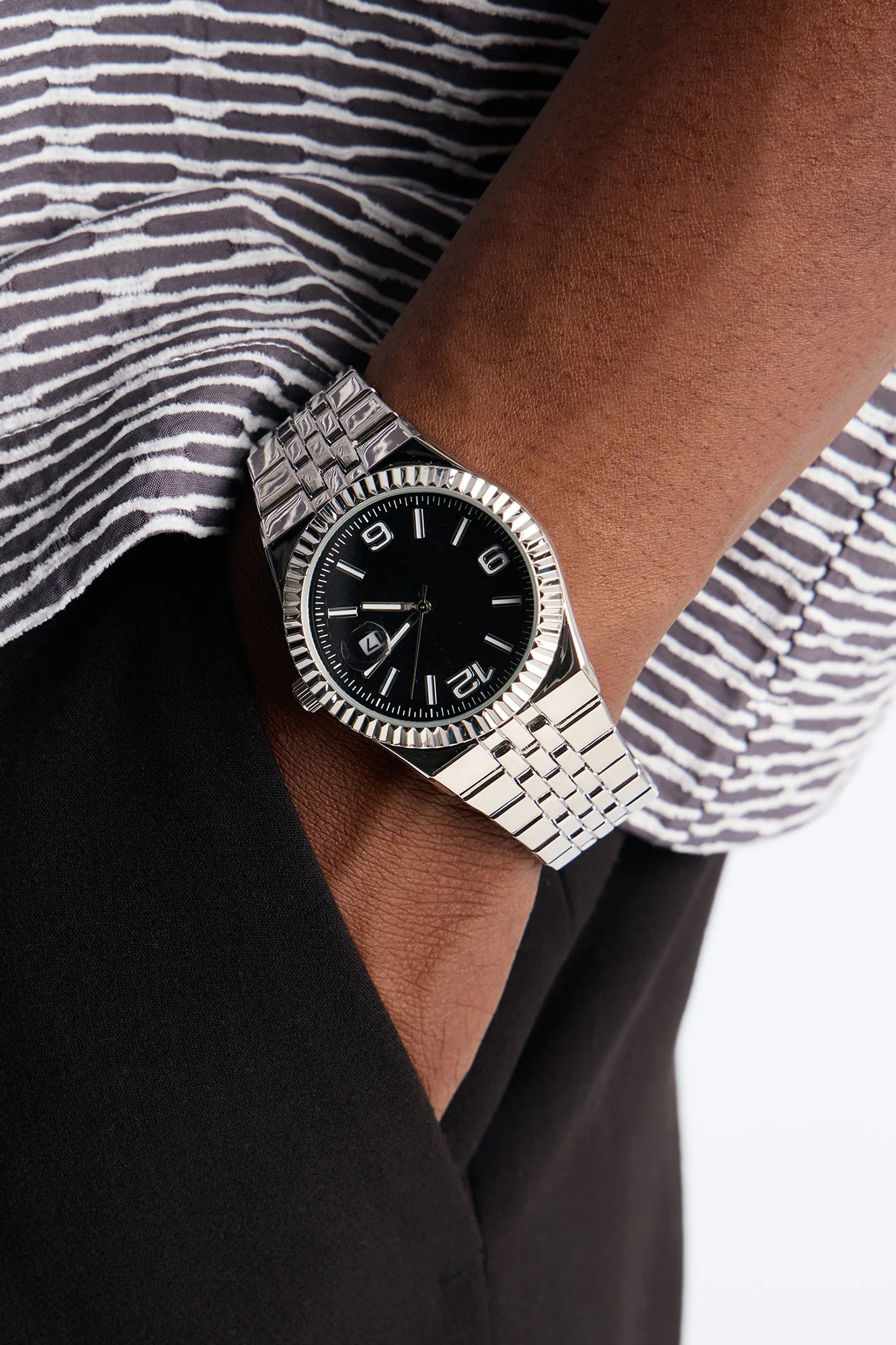 Silver Jubilee Black Dial Watch - Silver/Black - Image 2