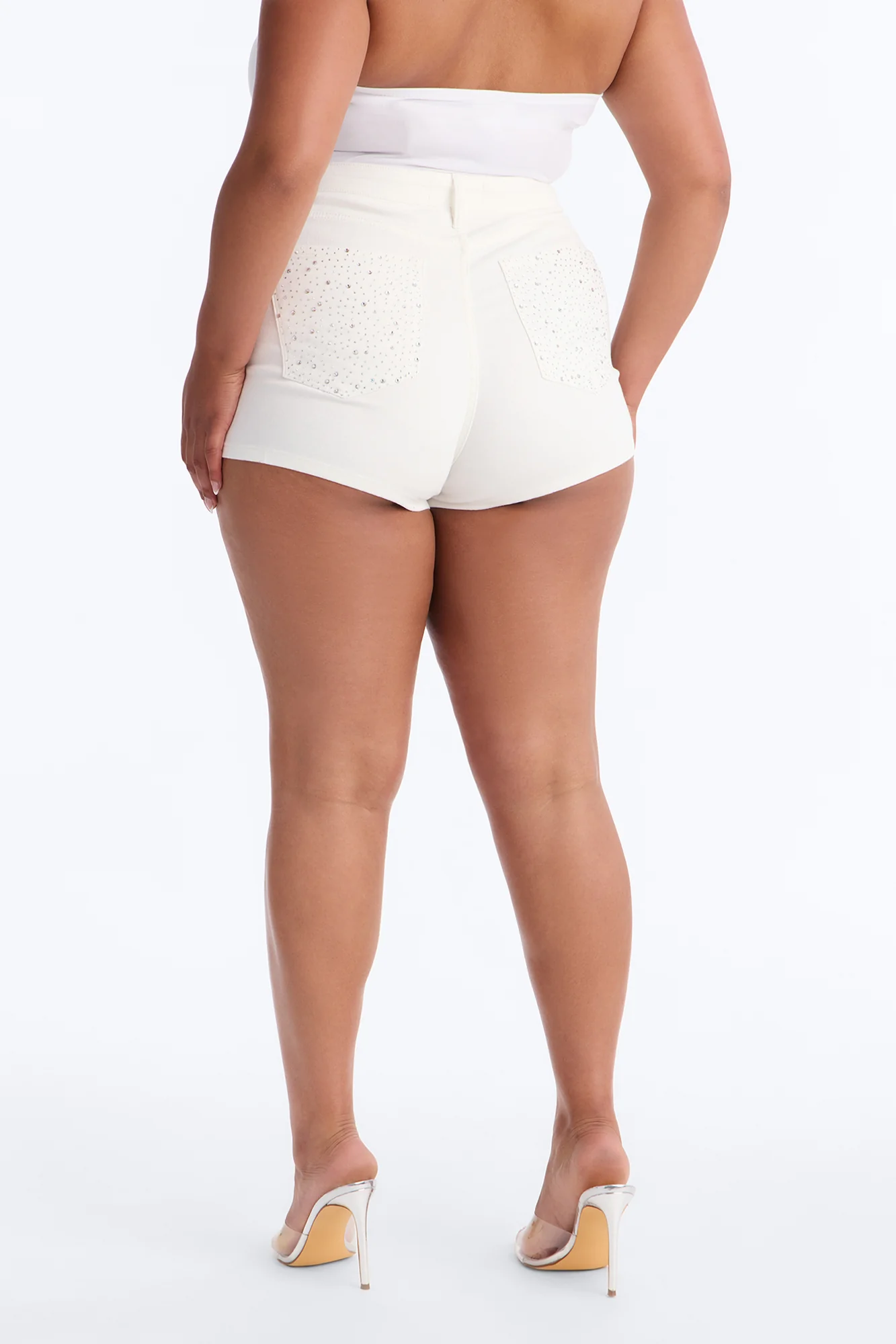 Silver Smoke Embellished Denim Shorts - White - Image 8