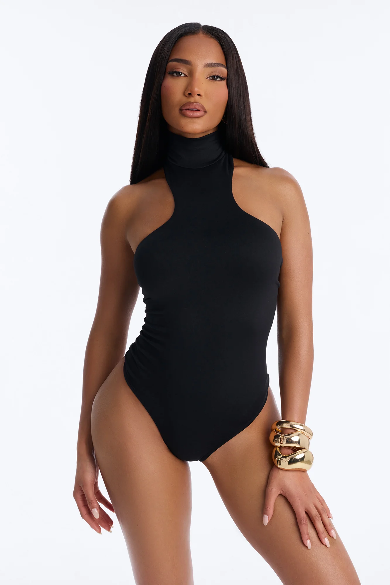 Simple Girl Mock Neck Sleeveless Bodysuit - Black - Image 2