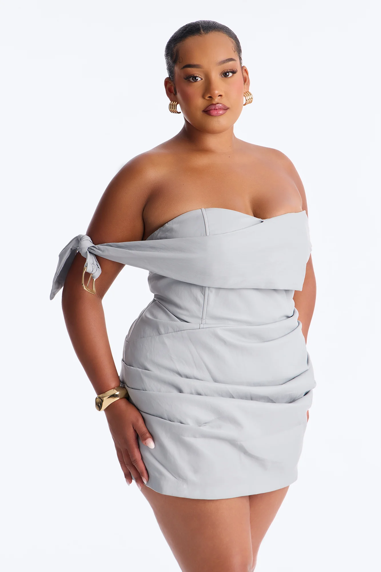 Siren Faux Leather Mini Dress - Light Blue - Image 5