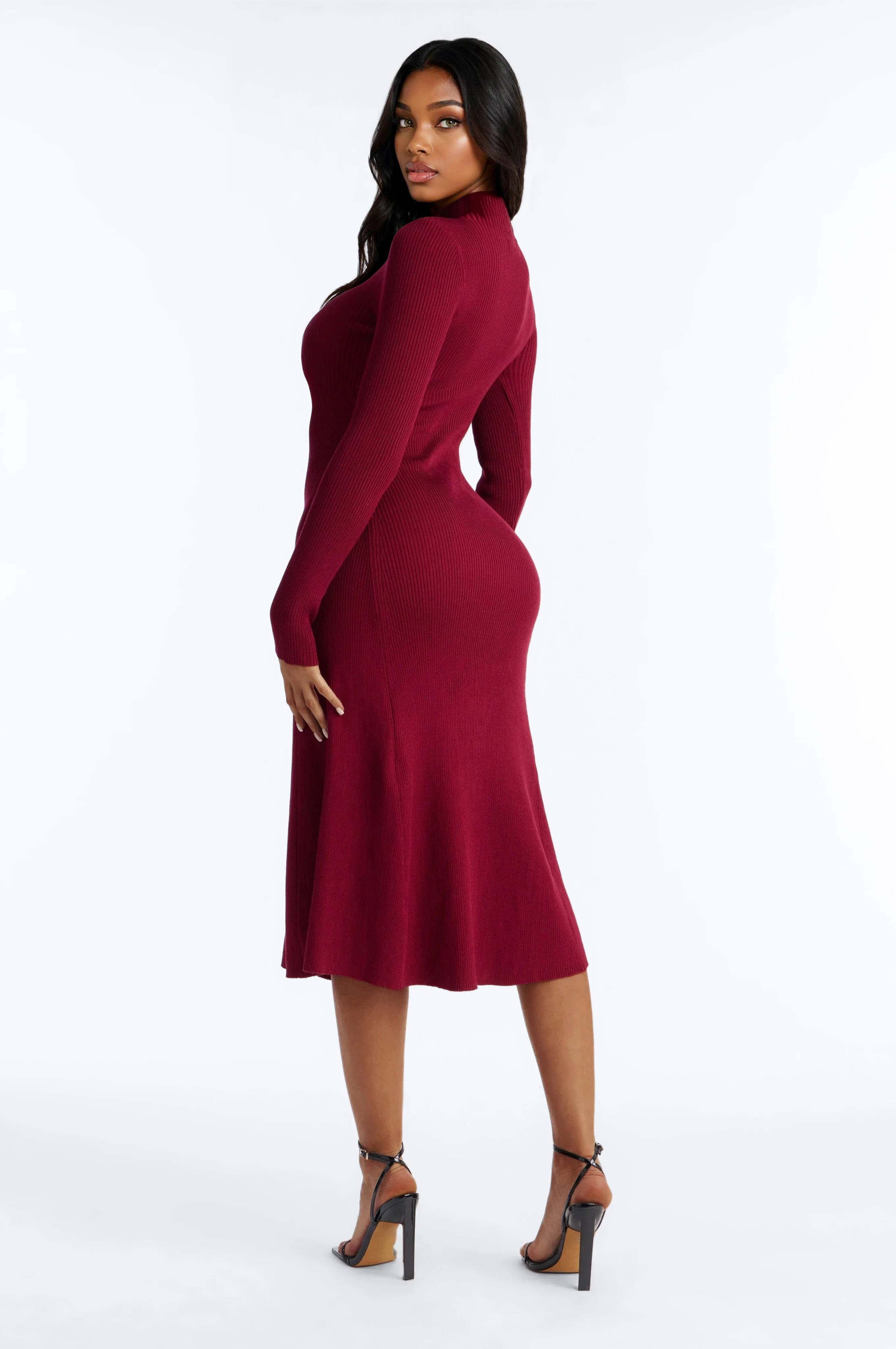 Sirena Long Sleeve Sweater Midi Dress - Burgundy - Image 4