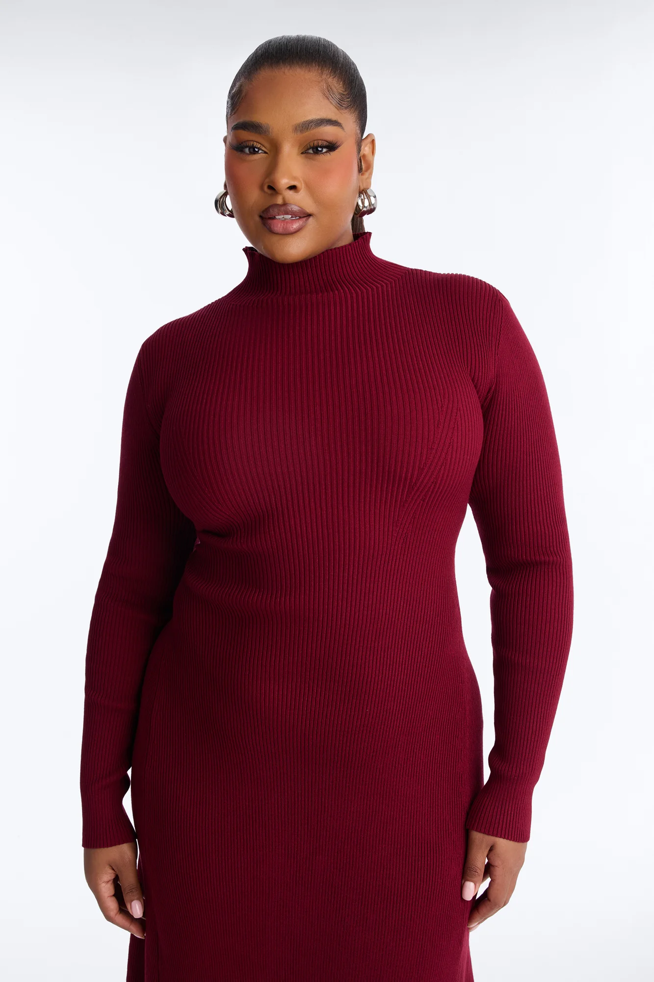 Sirena Long Sleeve Sweater Midi Dress - Burgundy - Image 6