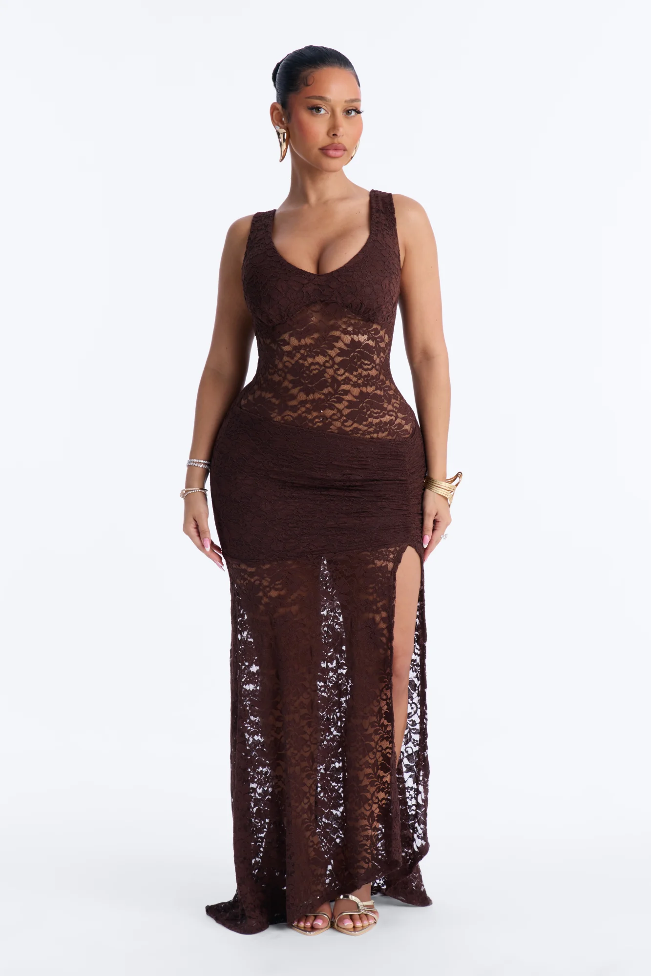Skye Lace Maxi Dress - Chocolate