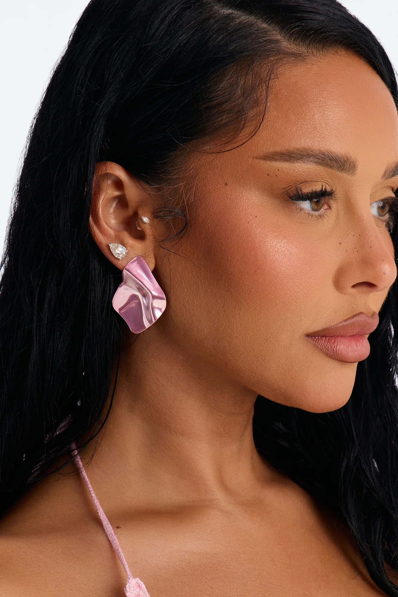 Slick Cut Abstract Drop Earrings - Pink