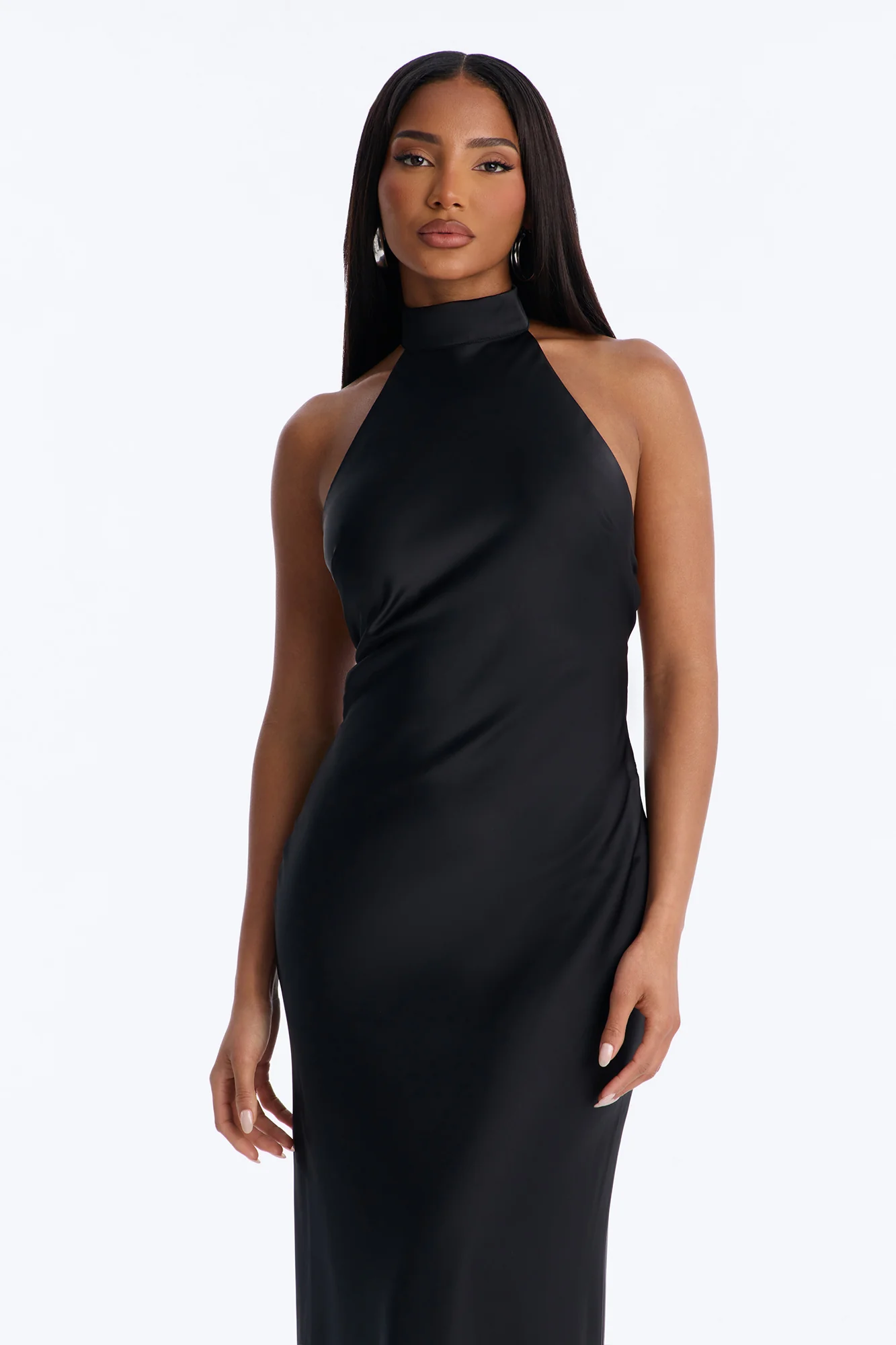 Sloane Satin Midi Dress - Black - Image 3