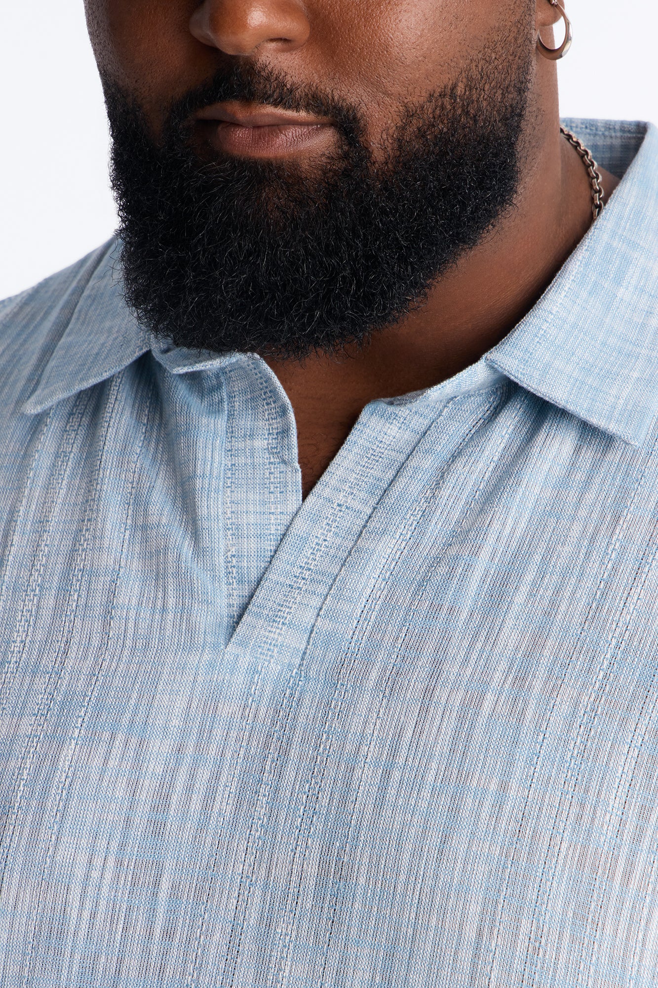 Slub Texture Johnny Collar Polo - Blue - Image 3