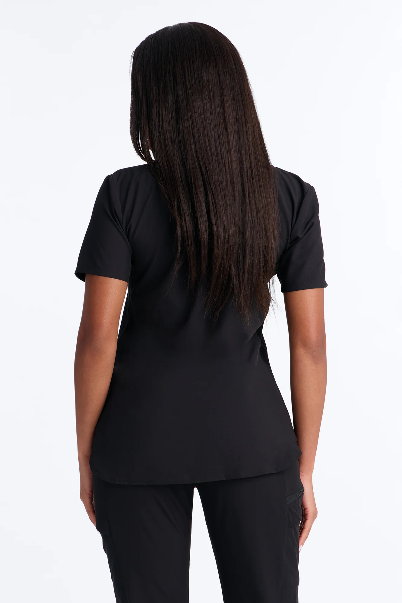 Smooth Form Reflective Piping Uniform Scrub Top - Black - Image 3
