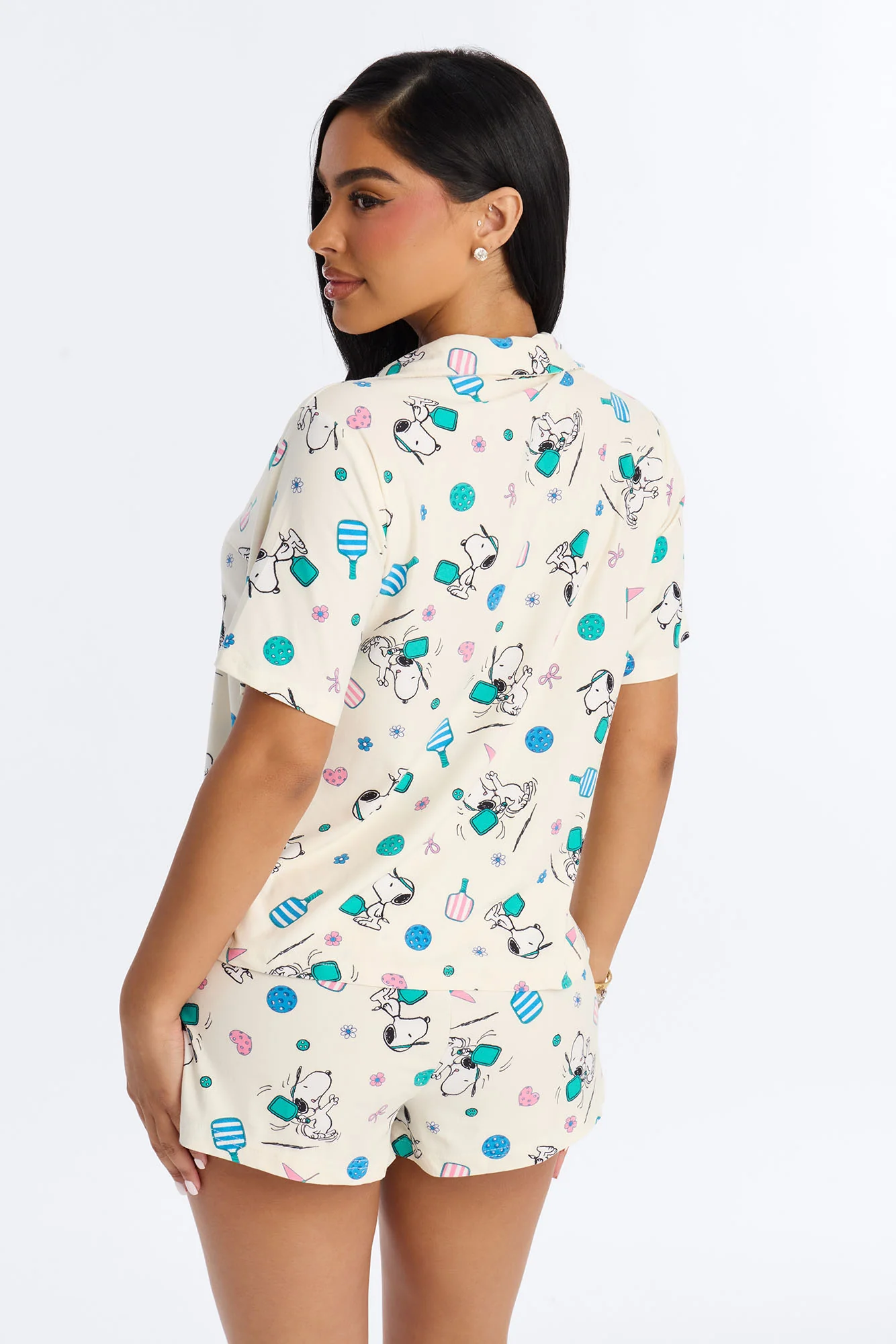 Snoopy Pickleball Floral PJ Short Set - Multi Color - Image 3
