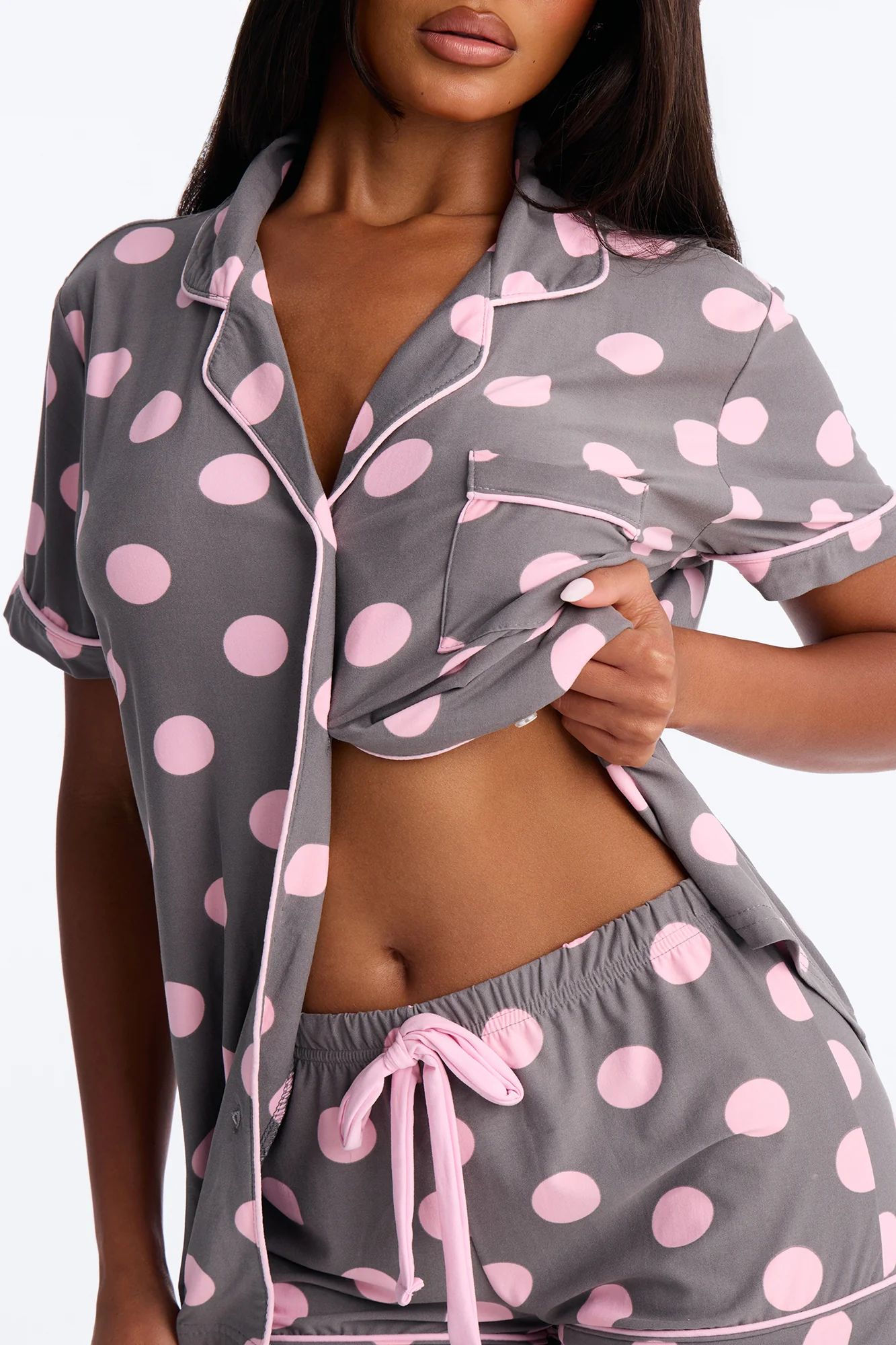 Snuggle Me Button Up PJ Short Set - Grey/combo - Image 2