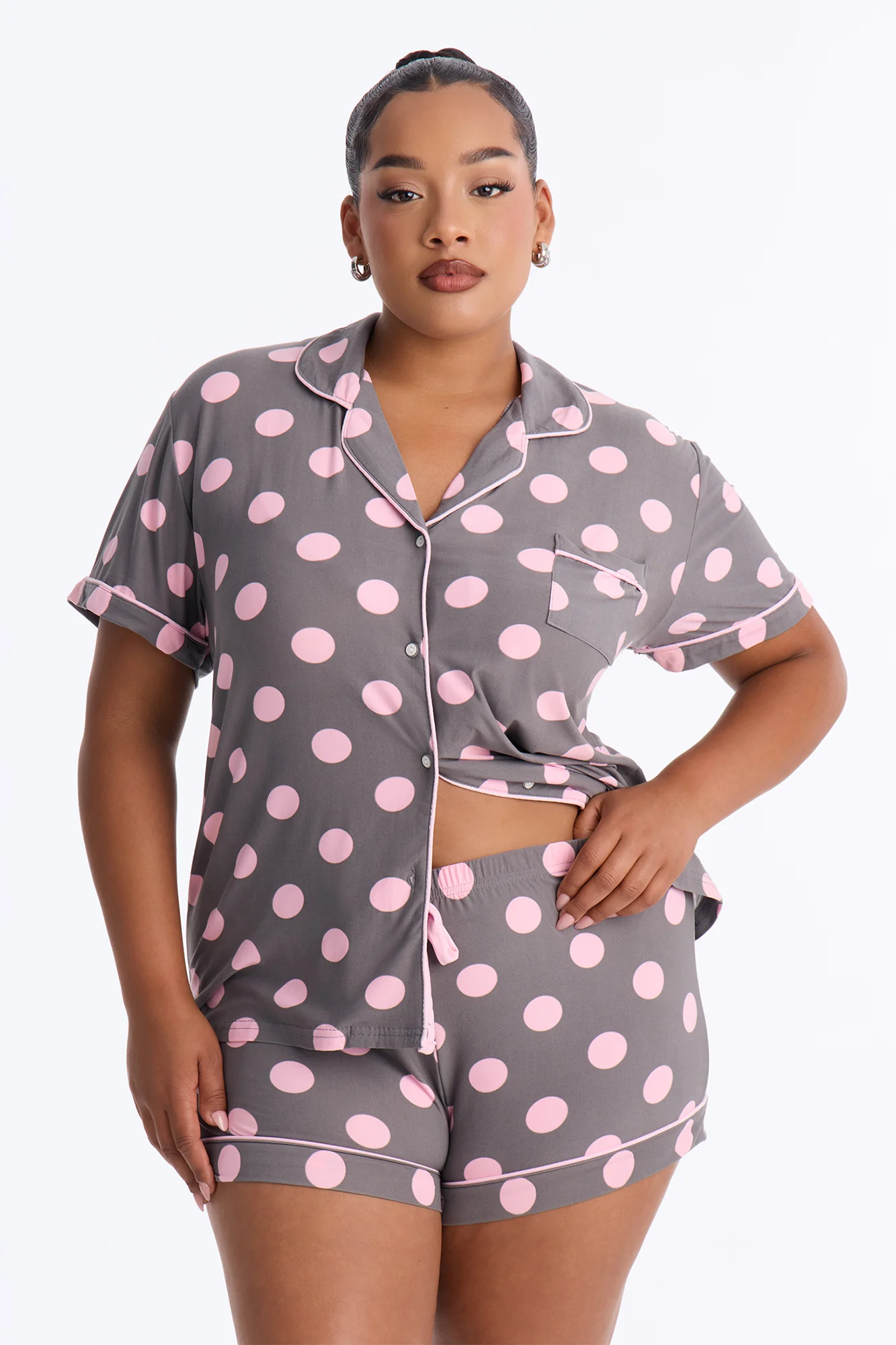 Snuggle Me Button Up PJ Short Set - Grey/combo - Image 4