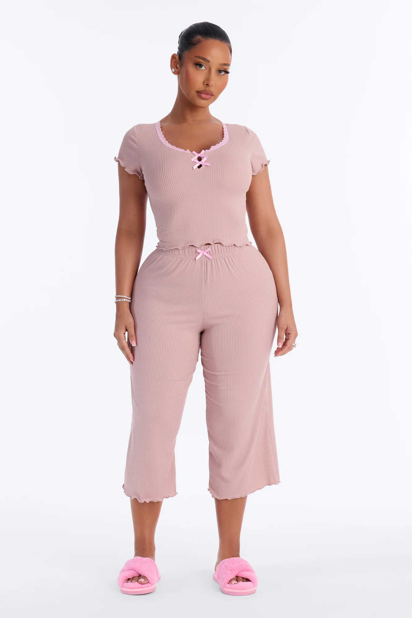 Snuggle Tonight Short Sleeve Scoop PJ Capri Set - Mocha