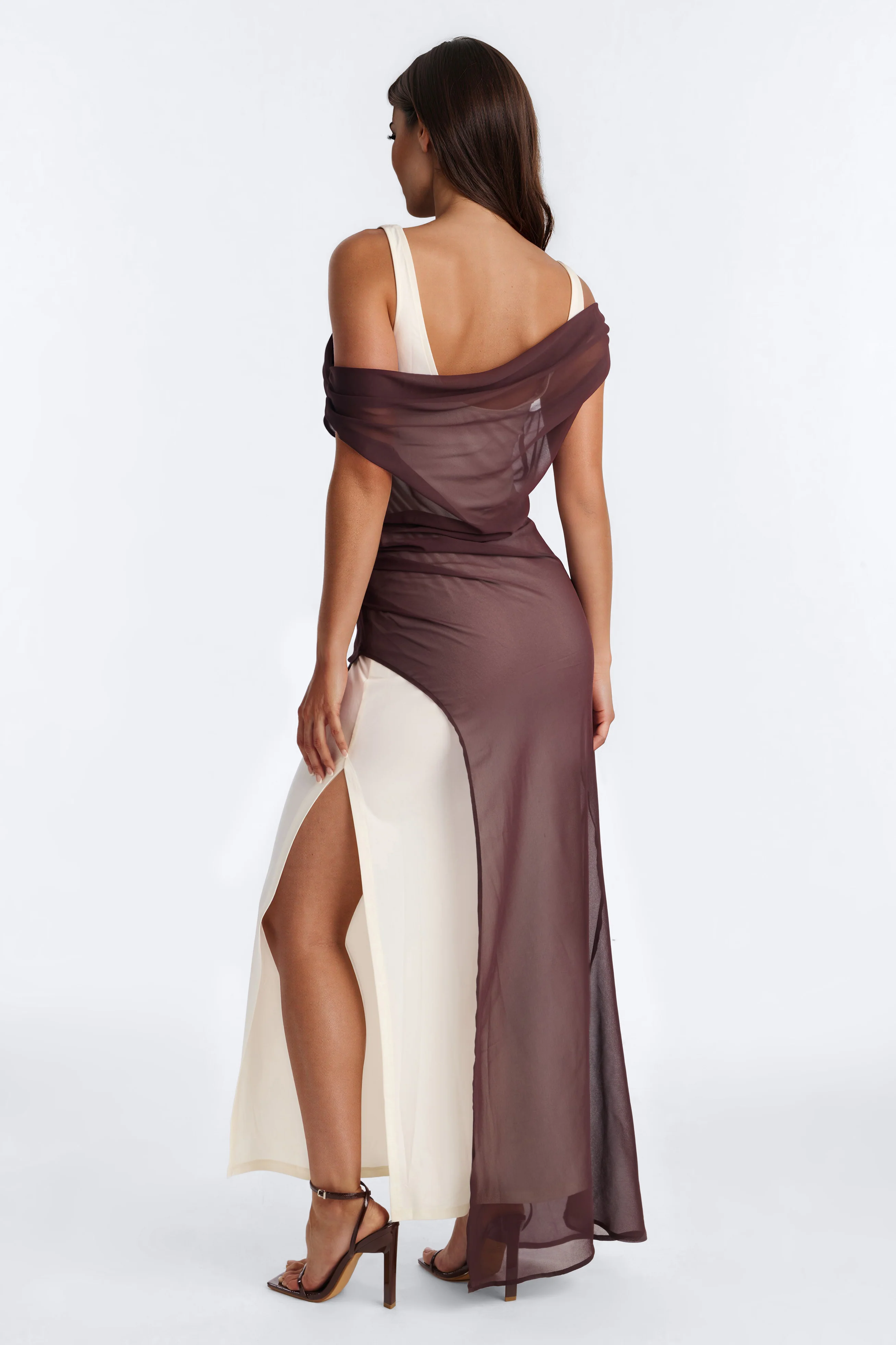 So Chic 2 Piece Maxi Dress Set - Chocolate/Combo - Image 4