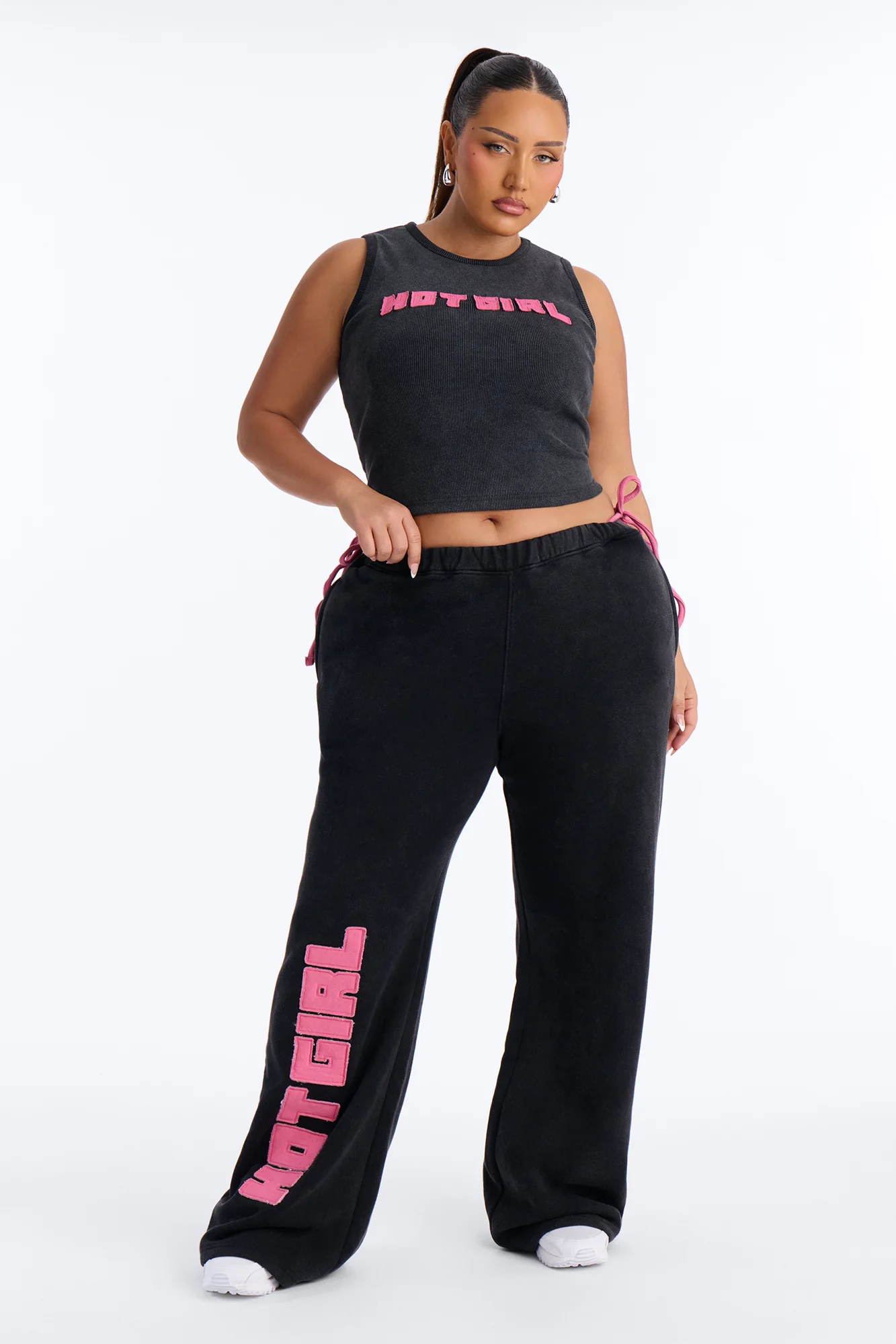 So Hot Washed Fleece Pant Set - Black/Pink - Image 6