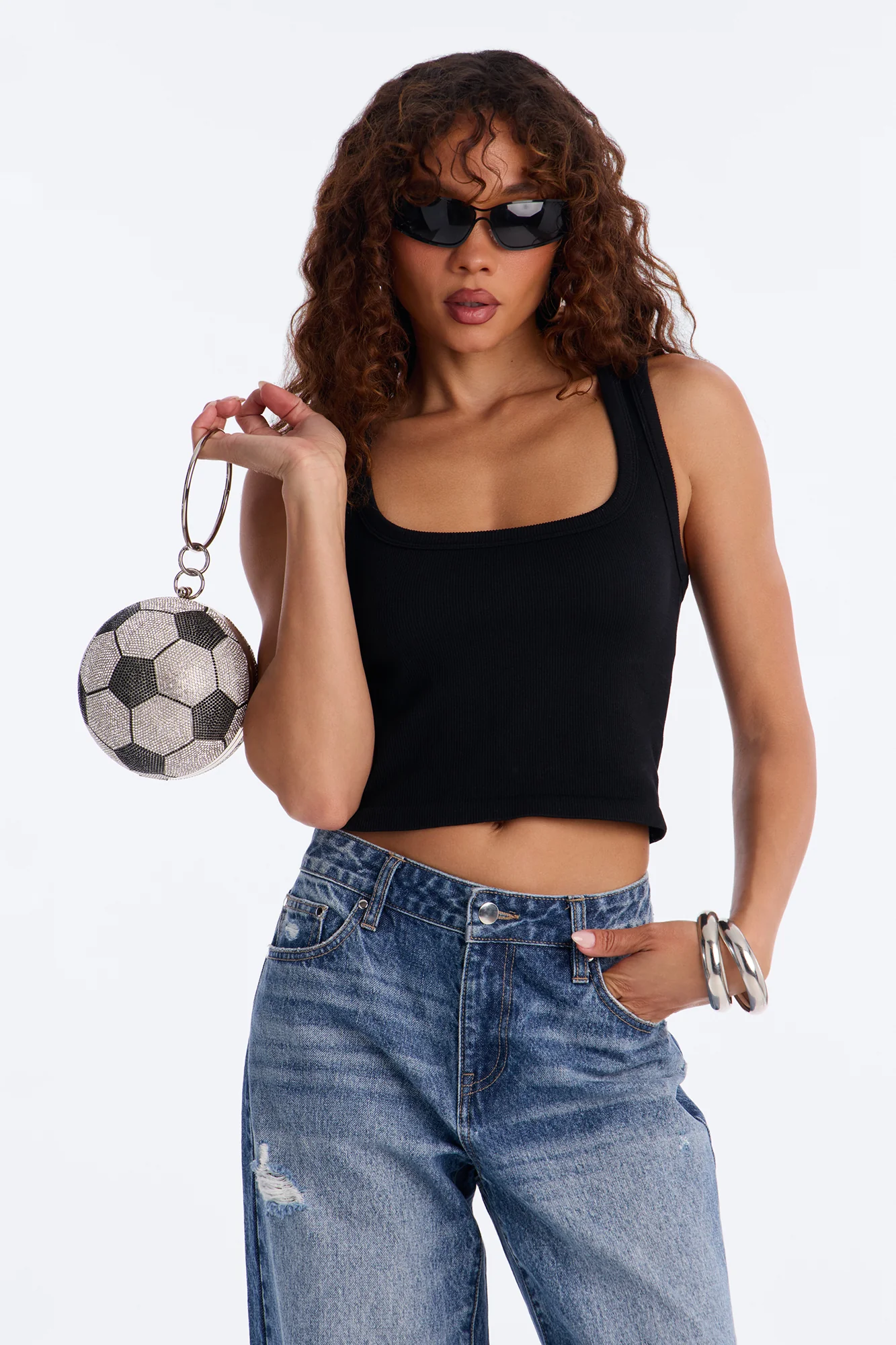 Soccer Girl Rhinestone Clutch - White/Black - Image 3