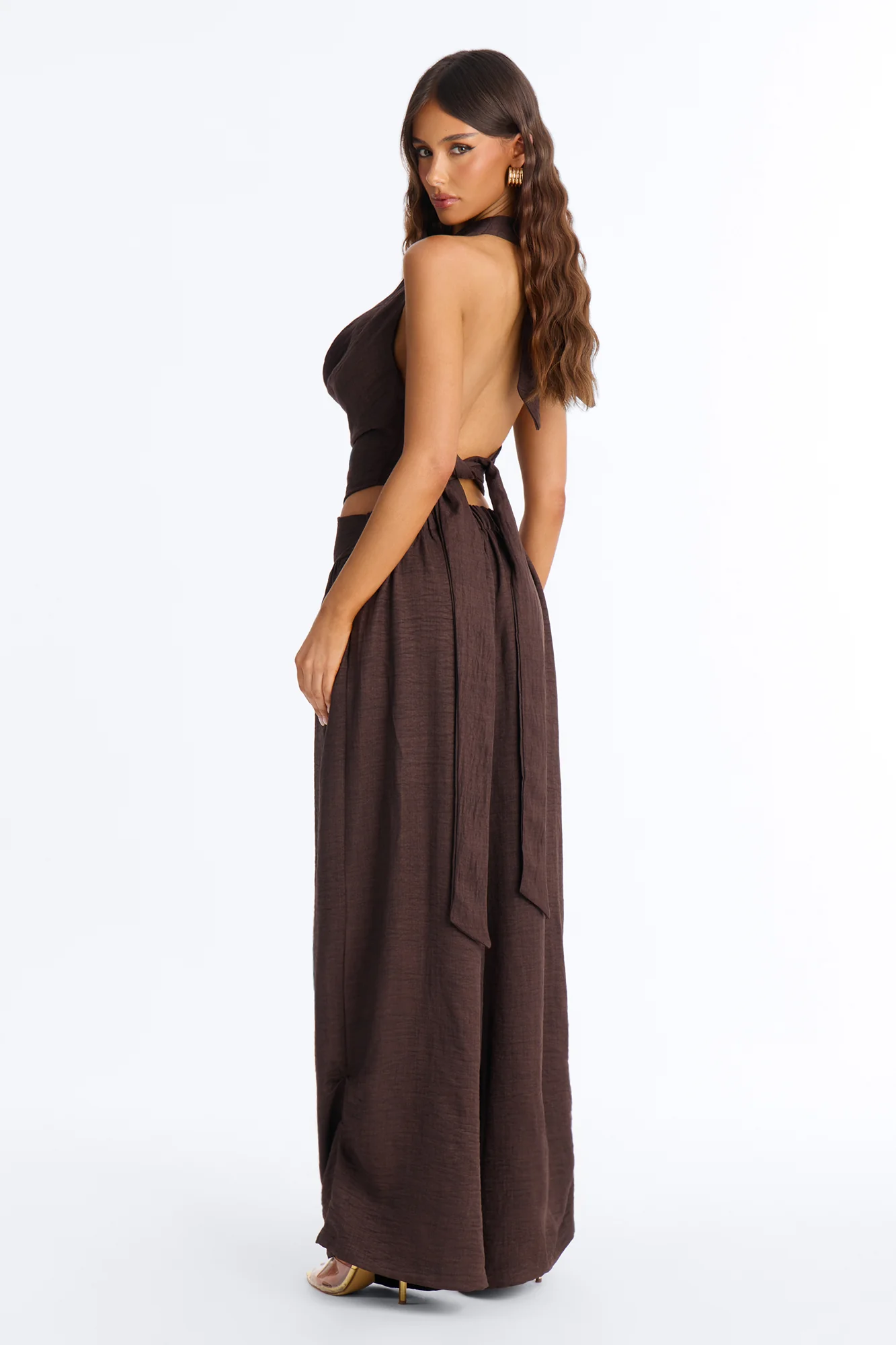 Sofie Cowl Wide Leg Jumpsuit - Chocolate - Image 3