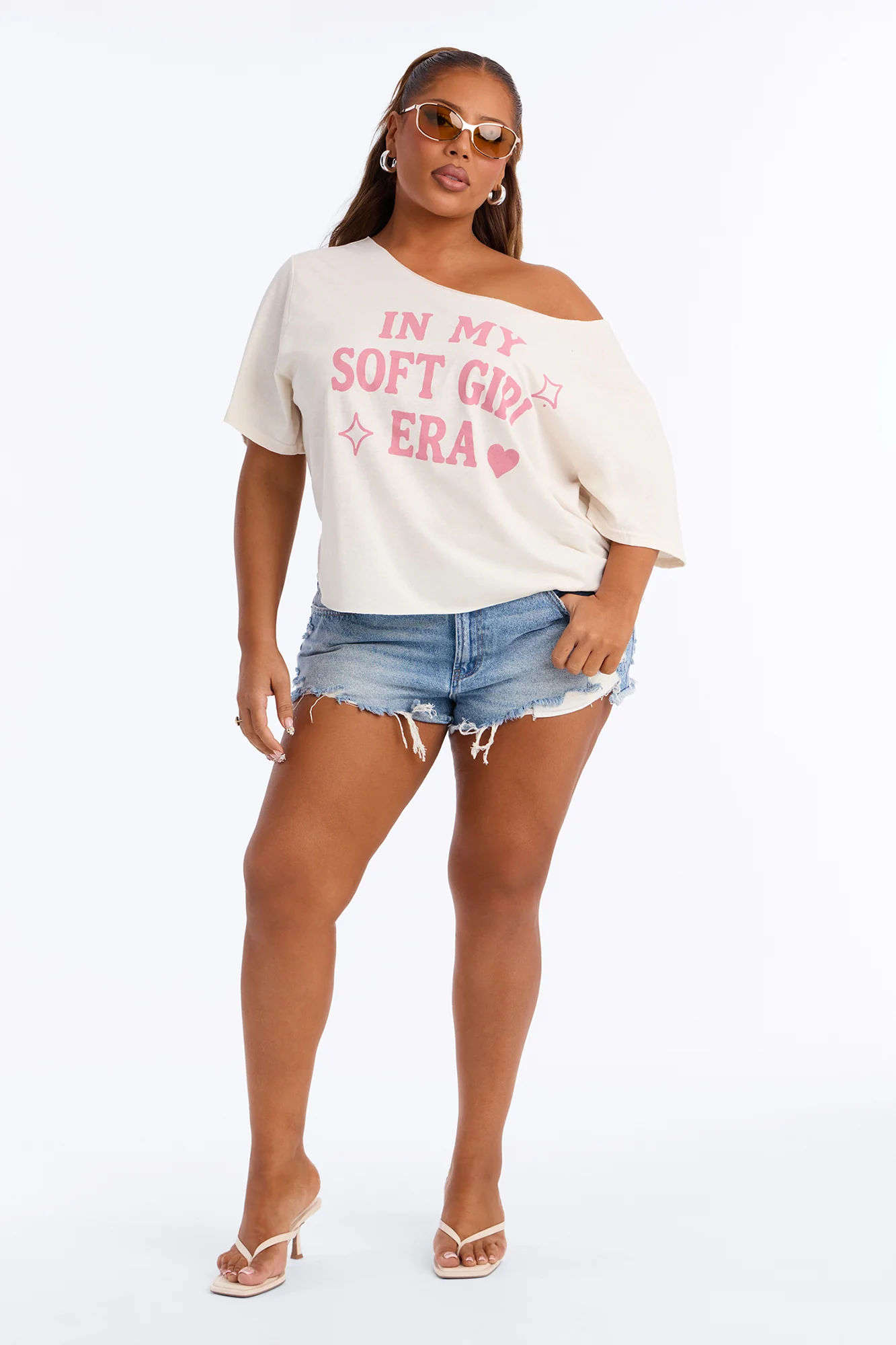 Soft Girl Era Off Shoulder Tee - Cream - Image 6