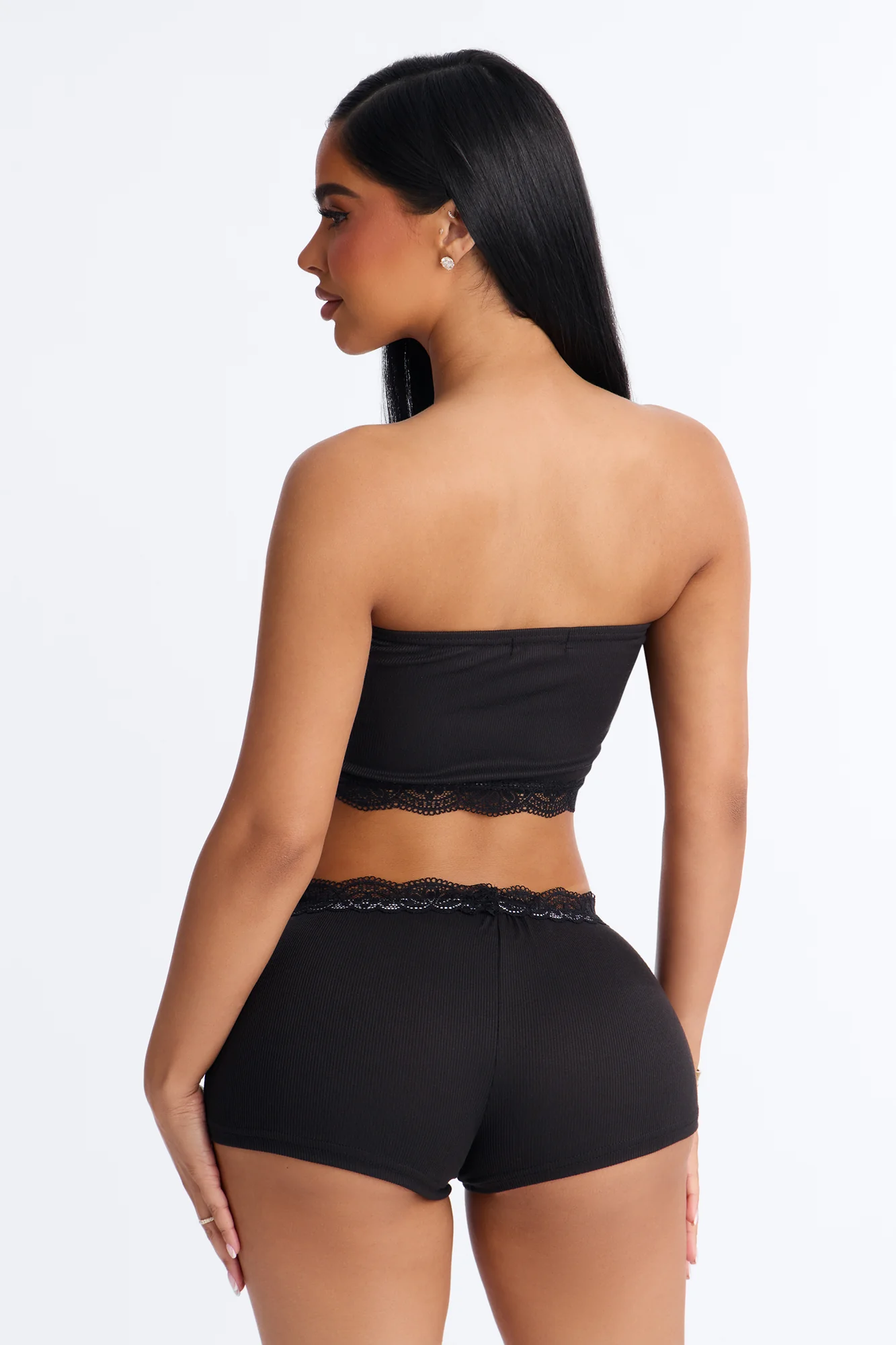 Soft Rib Seduction Short Set - Black - Image 3