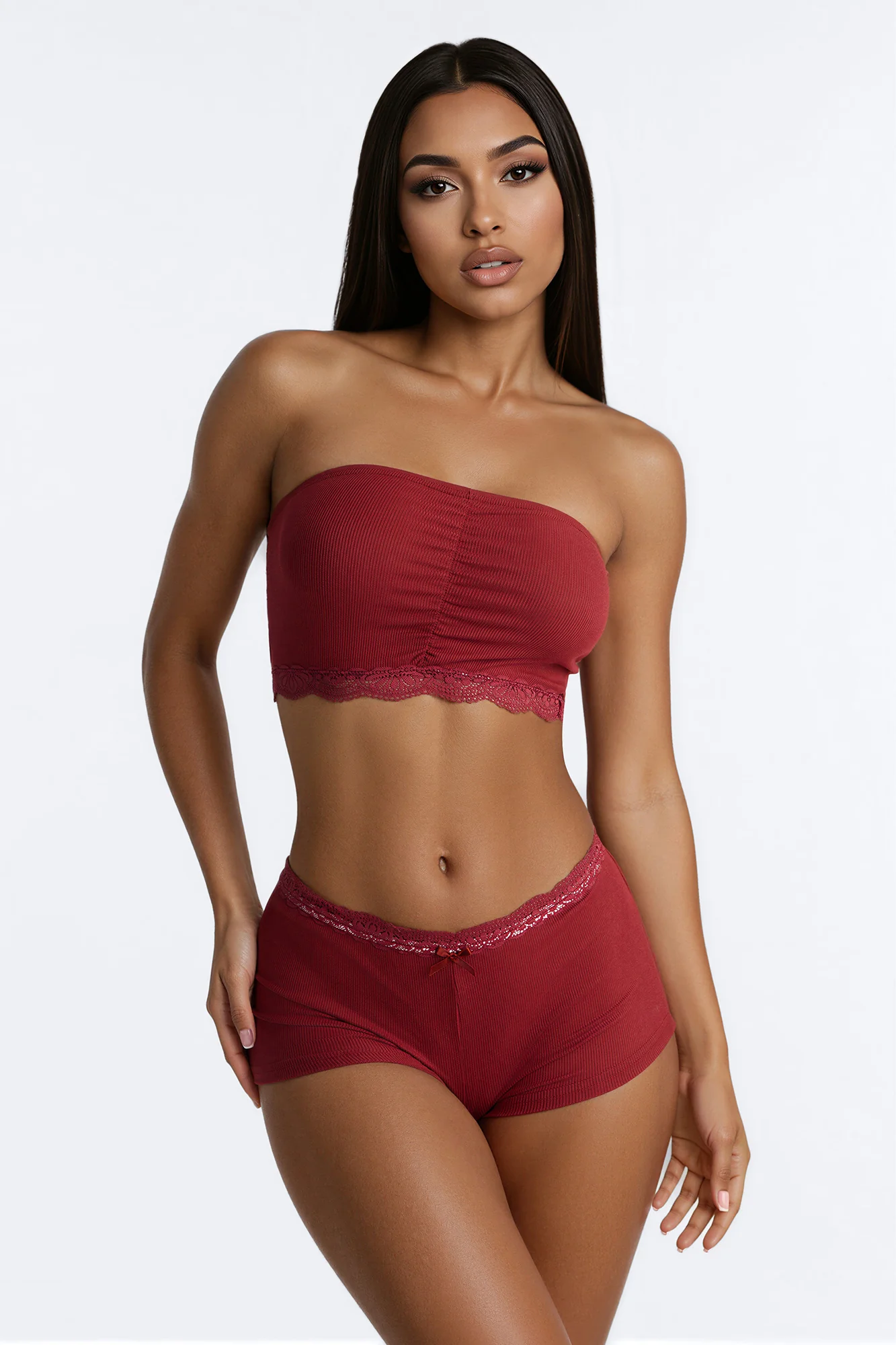 Soft Rib Seduction Short Set - Burgundy