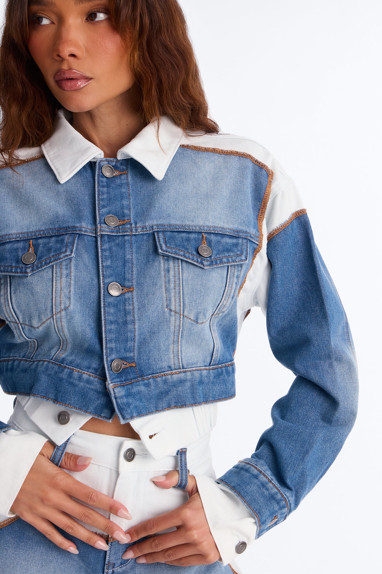 Soho Layered Denim Jacket And Short Set - Medium Blue Wash - Image 4