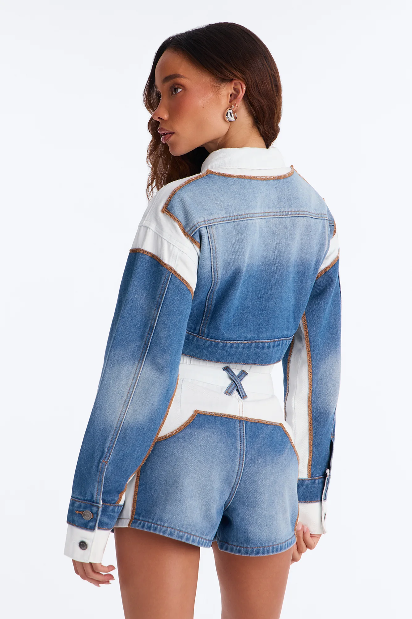 Soho Layered Denim Jacket And Short Set - Medium Blue Wash - Image 5