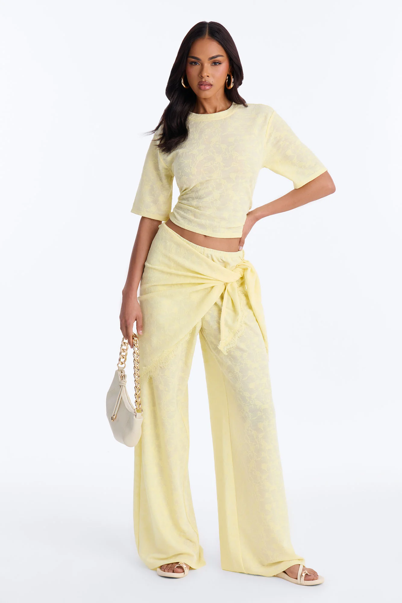 Solana Lace 3 Piece Pant Set - Yellow