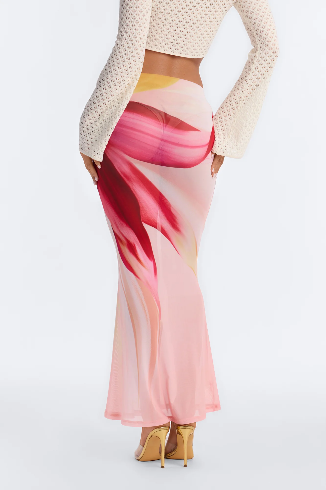 Soleil Sheer Floral Mesh Maxi Skirt - Pink/combo - Image 3