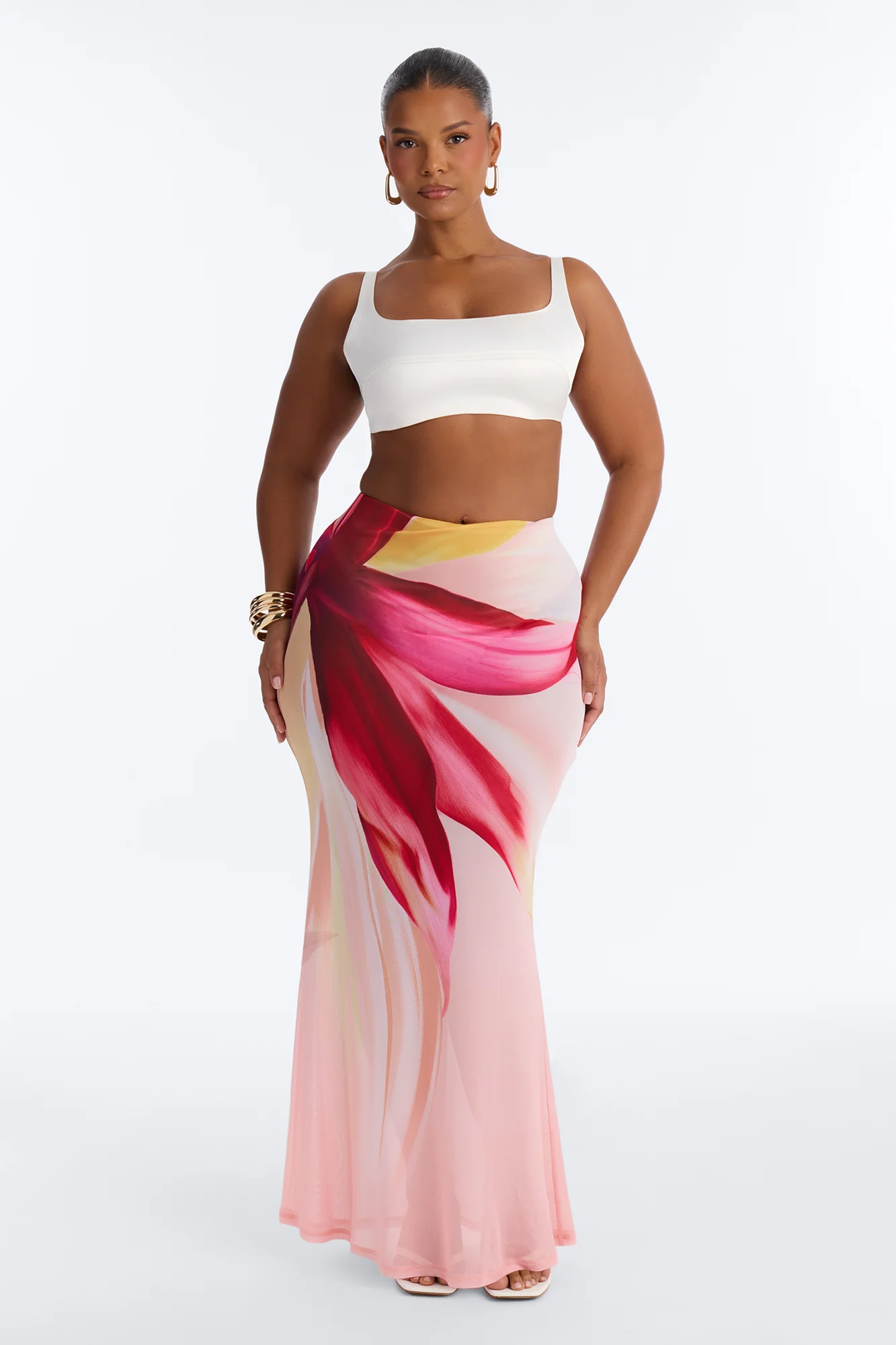 Soleil Sheer Floral Mesh Maxi Skirt - Pink/combo - Image 4