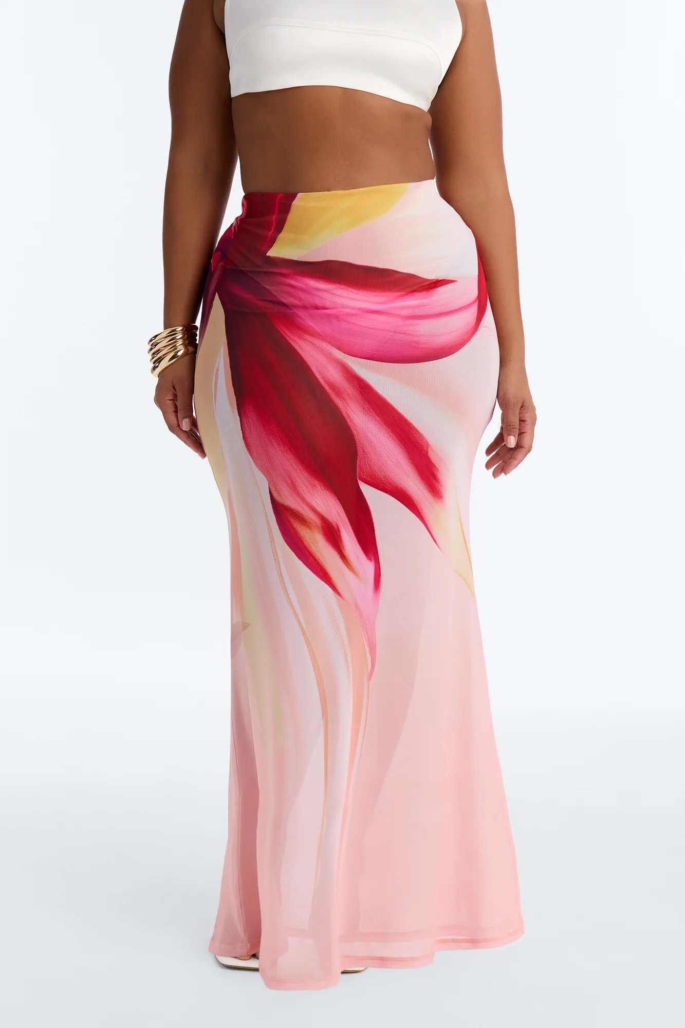 Soleil Sheer Floral Mesh Maxi Skirt - Pink/combo - Image 5