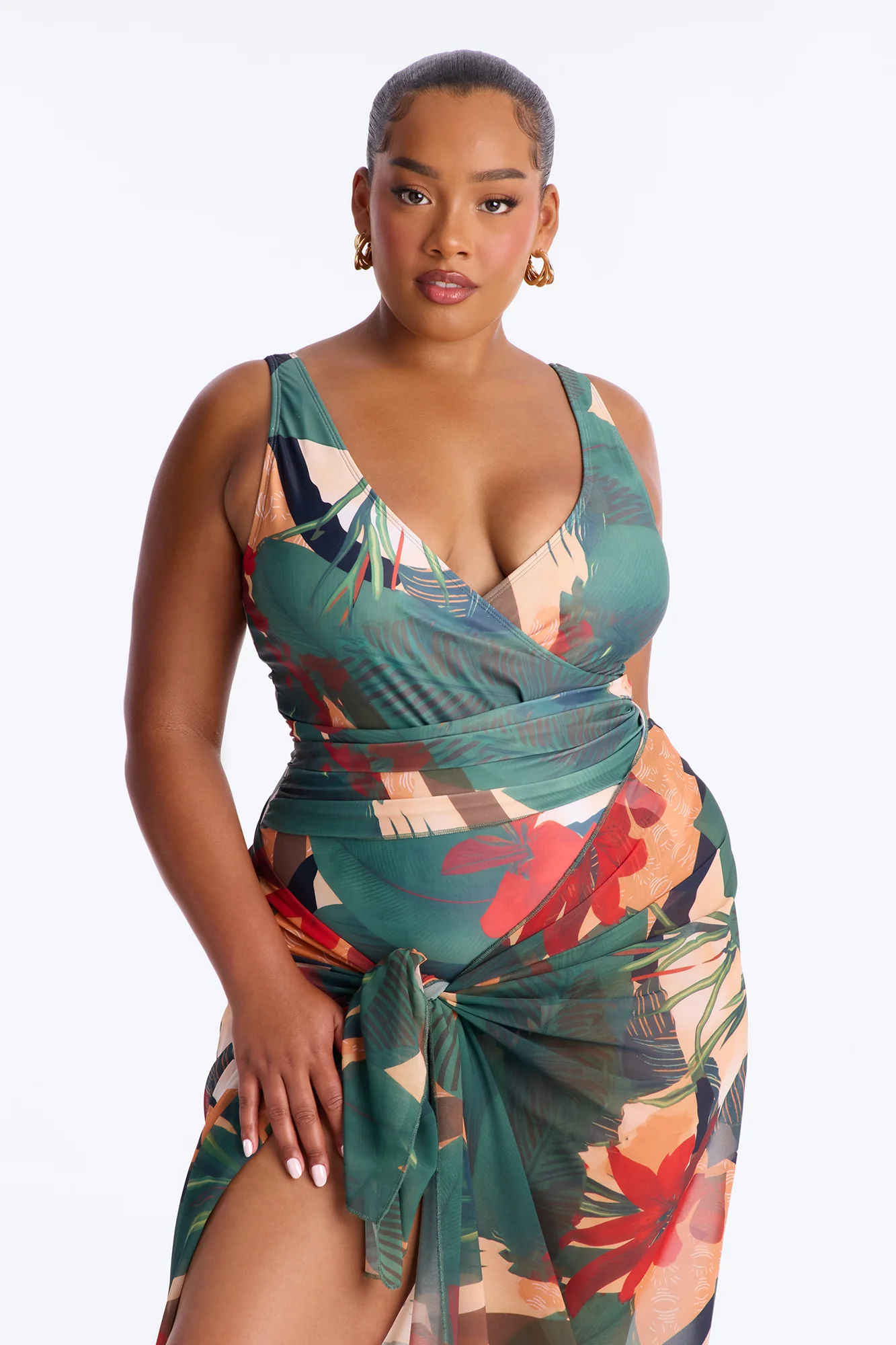 Solene 1 Piece Draped Swimsuit With Matching Sarong - Multi Color - Image 6