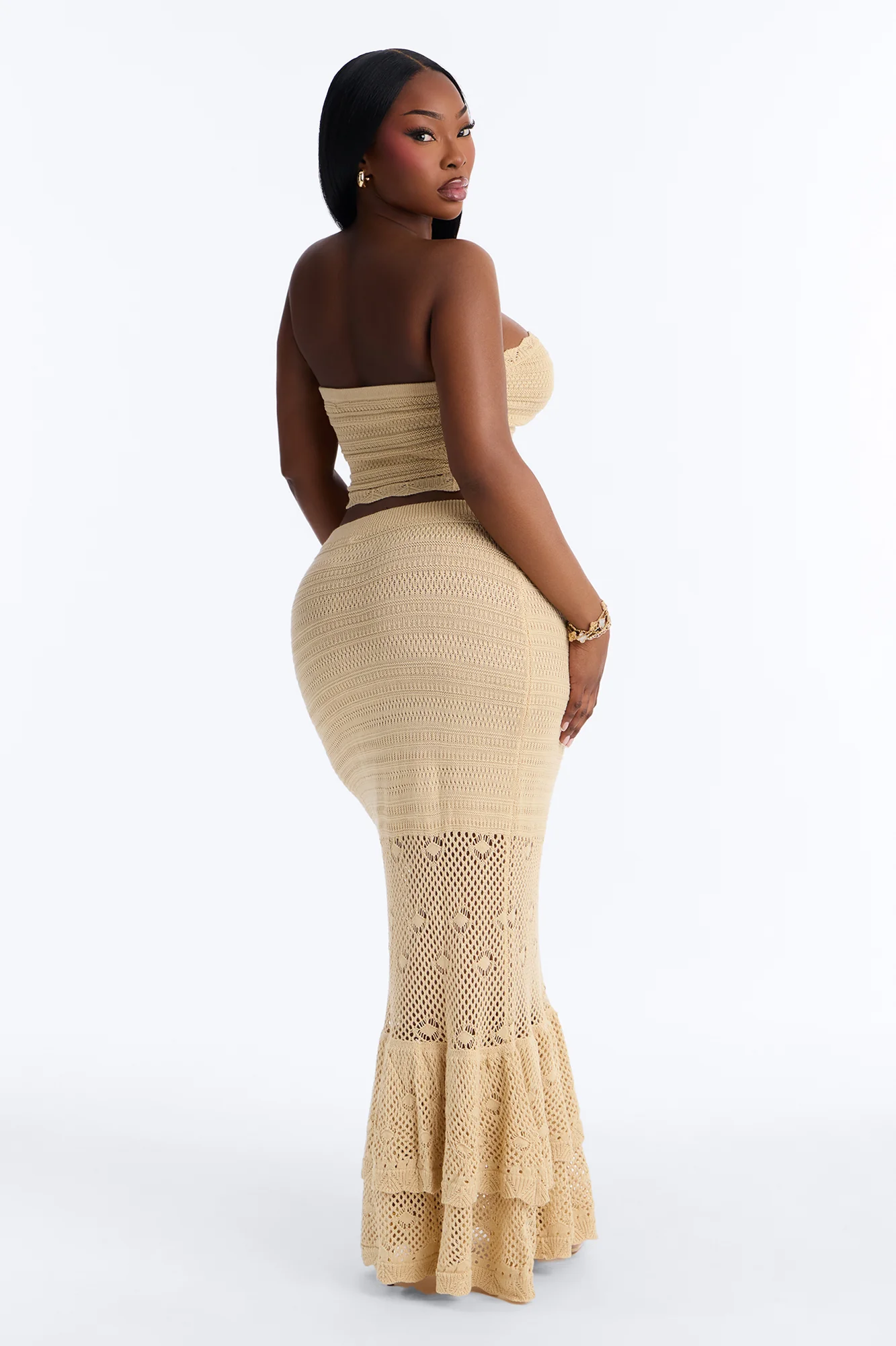 Solia Strapless Crochet Skirt Set - Taupe - Image 7