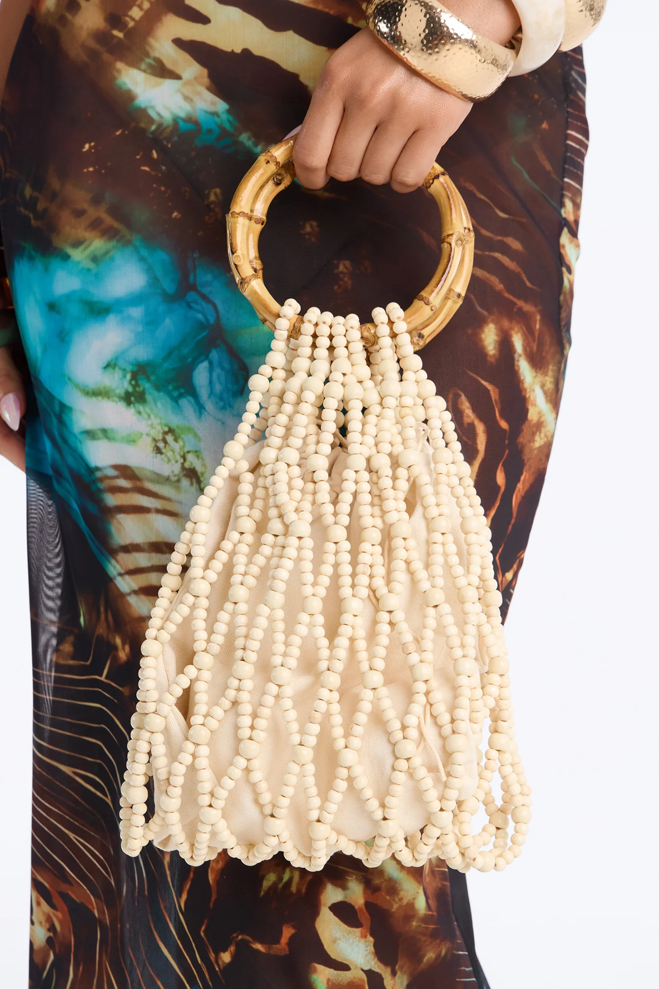 Somedays Beaded Satchel Handbag - Ivory