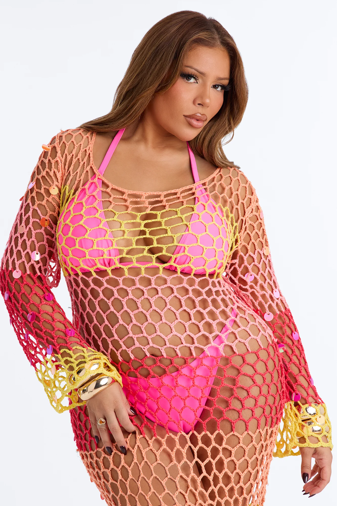 Something New Long Sleeve Maxi Coverup - Pink/combo - Image 2