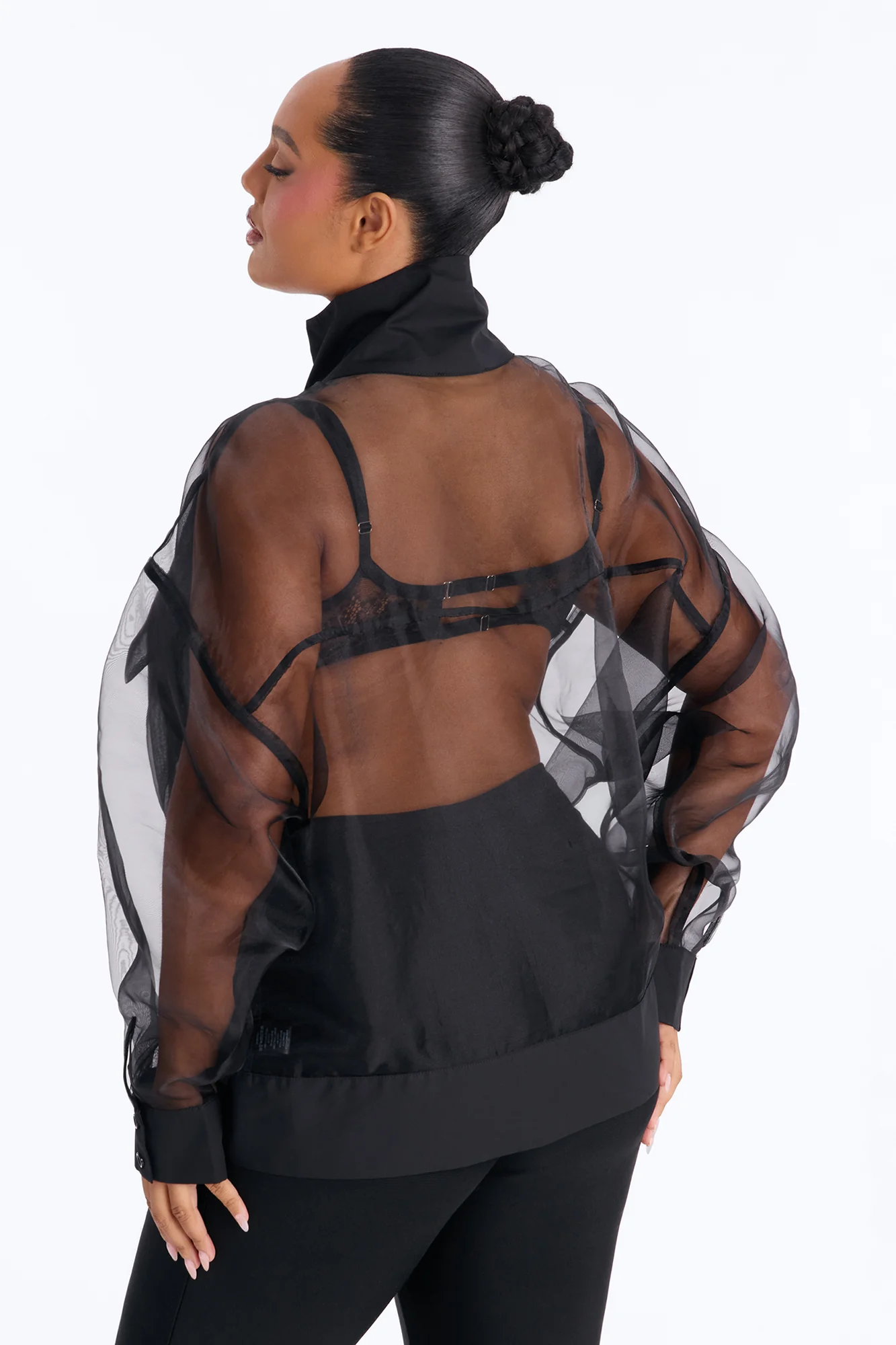 Something To Prove Sheer Organza Bomber Jacket - Black - Image 8
