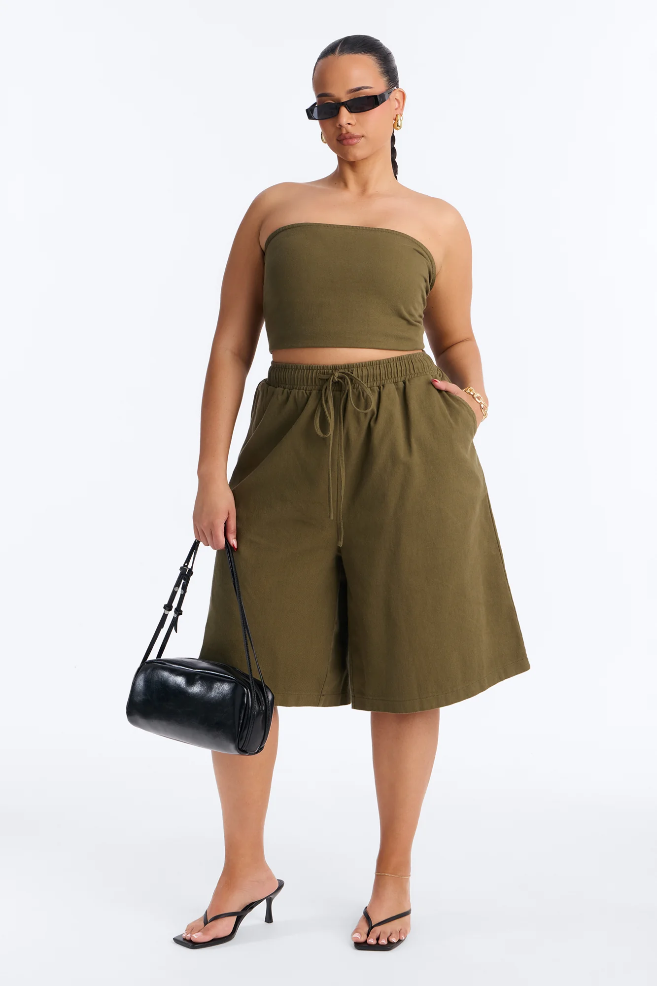 Sophia Drawstring Jort Set - Olive - Image 5