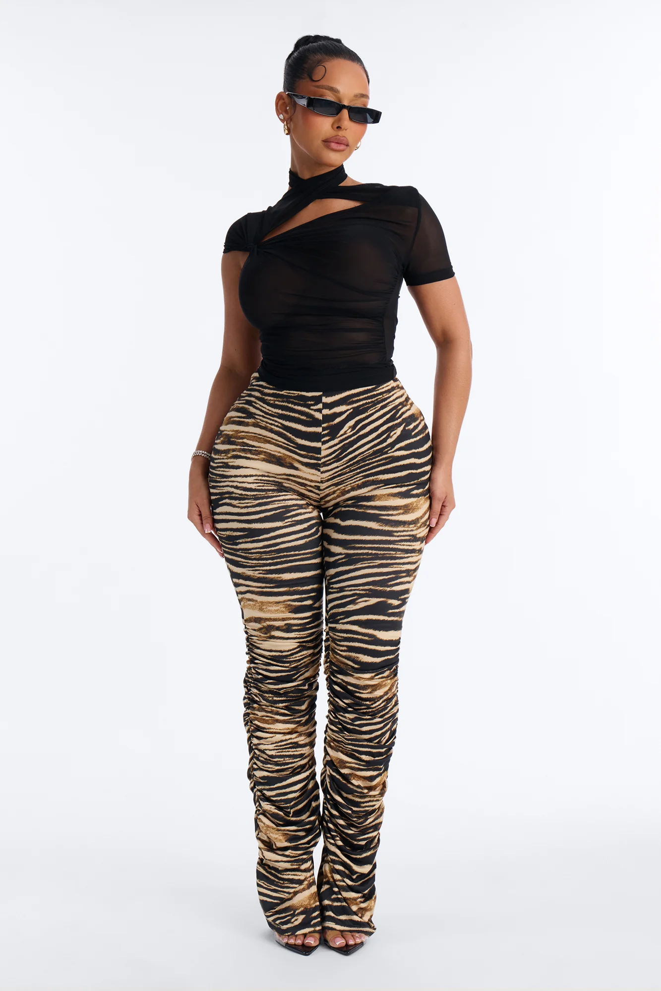Sophie Power Mesh Twist Short Sleeve Top - Black - Image 2
