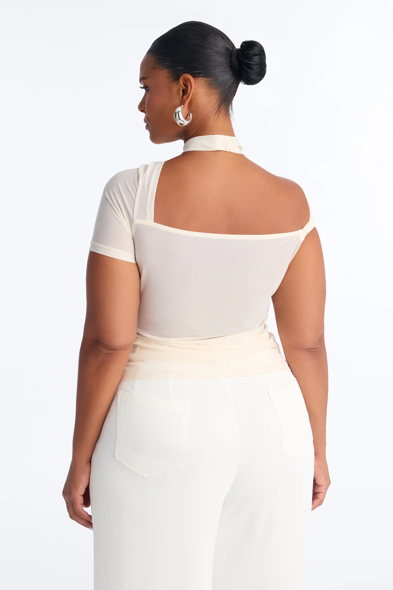 Sophie Power Mesh Twist Short Sleeve Top - Bone - Image 8