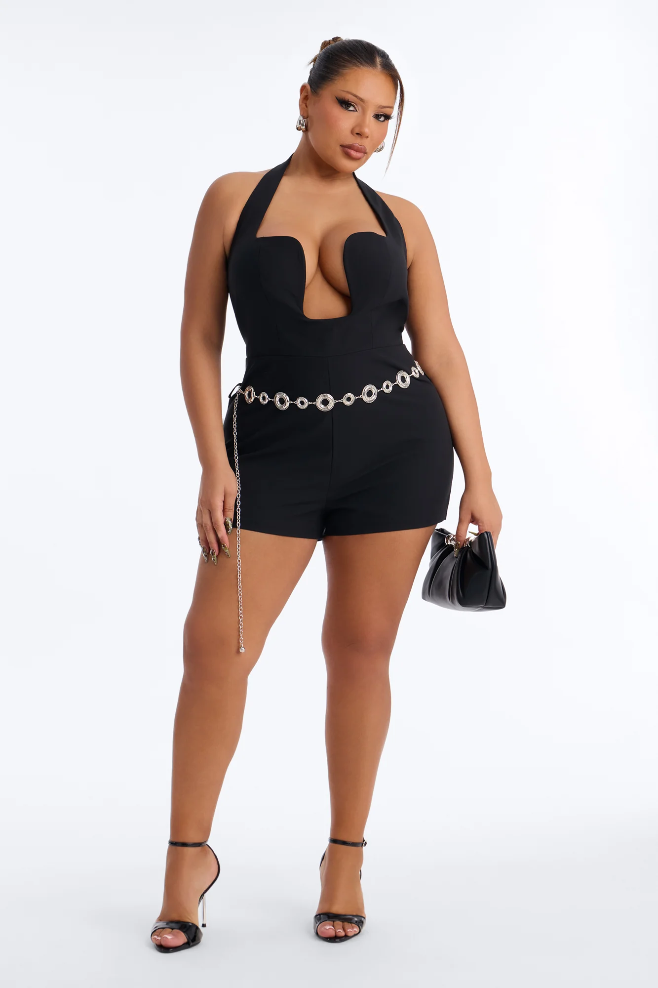 Sorana Halter Belted Romper - Black - Image 5