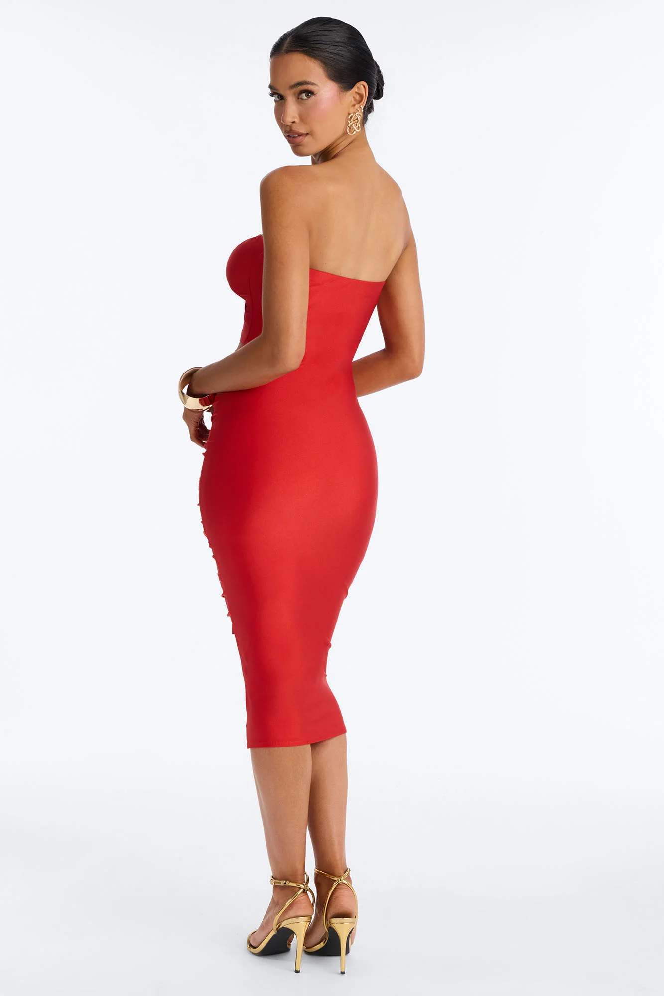 Soranda Ruched Midi Dress - Red - Image 4