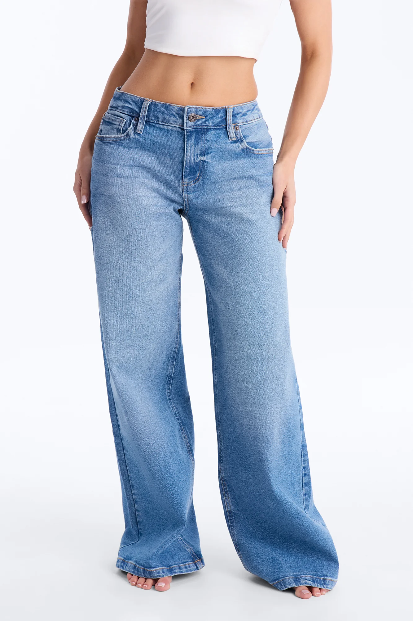 Southie Stretch Wide Leg Jeans - Medium Wash