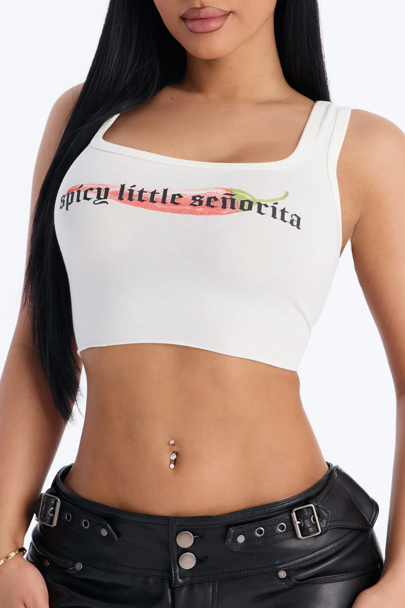 Spicy Little Senorita Ribbed Cropped Tank - White - Image 3