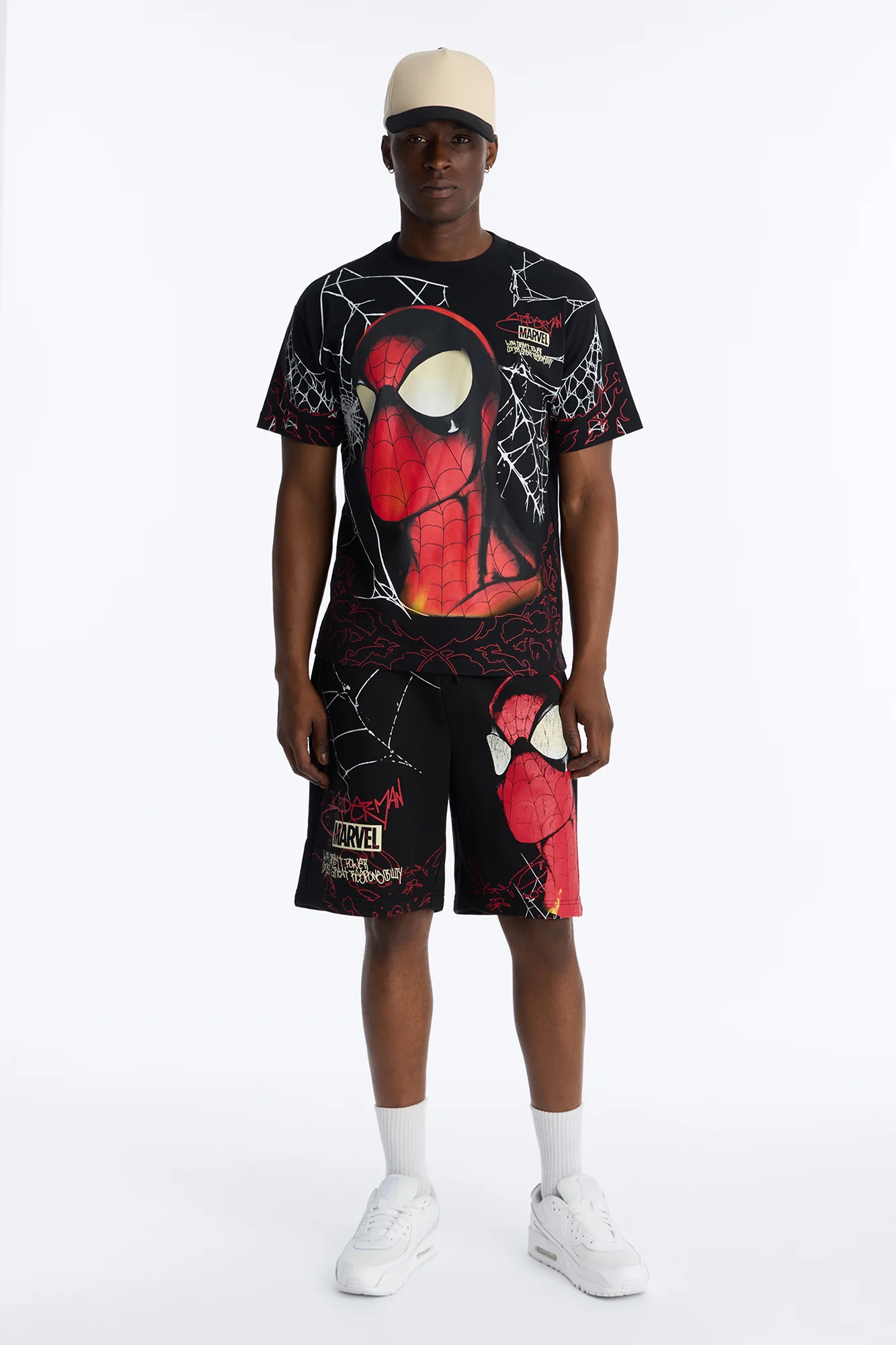 Spider Man All Over Print Heavy Weight Boxy Short Sleeve Tee - Black - Image 2