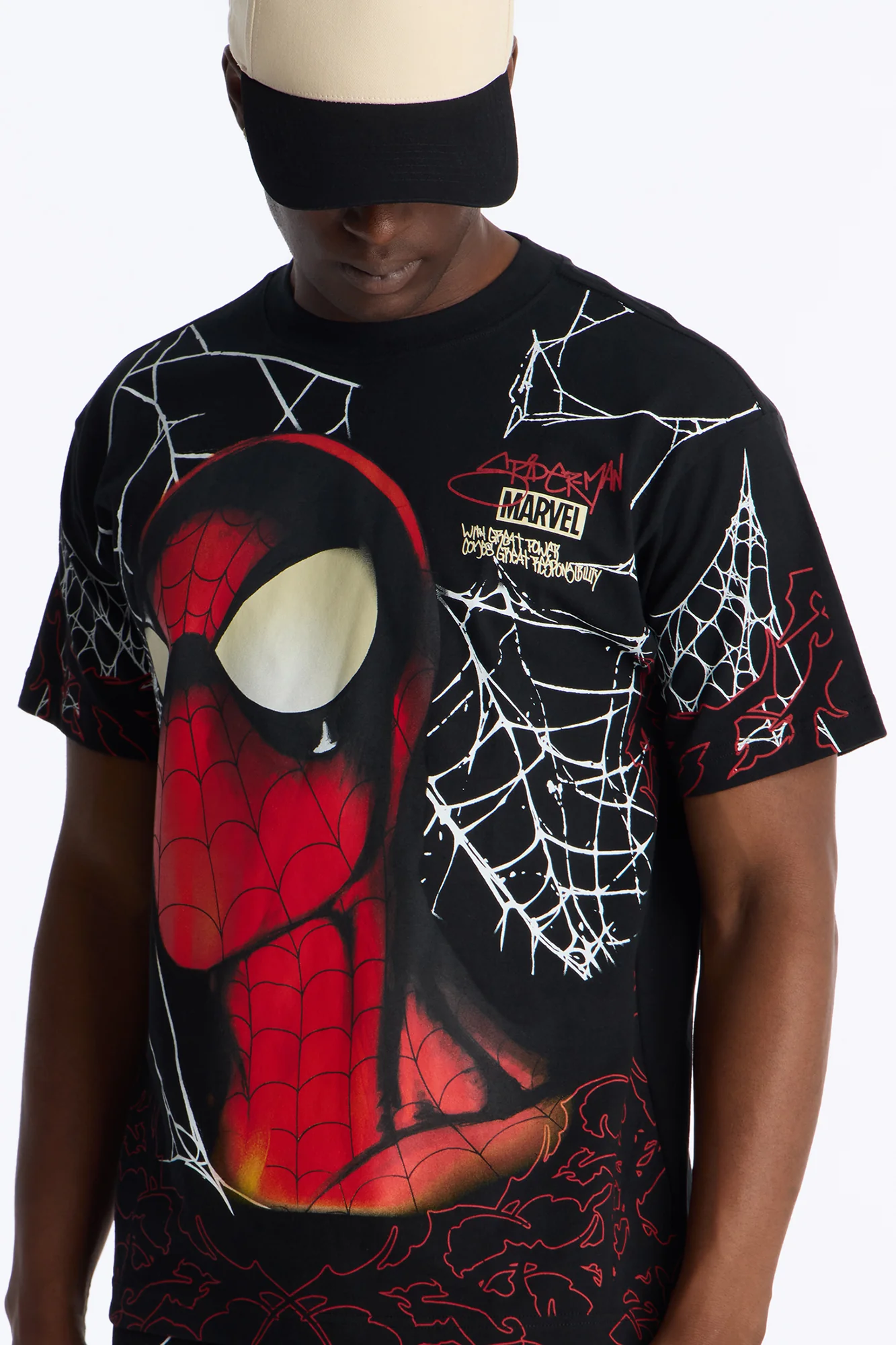 Spider Man All Over Print Heavy Weight Boxy Short Sleeve Tee - Black - Image 3