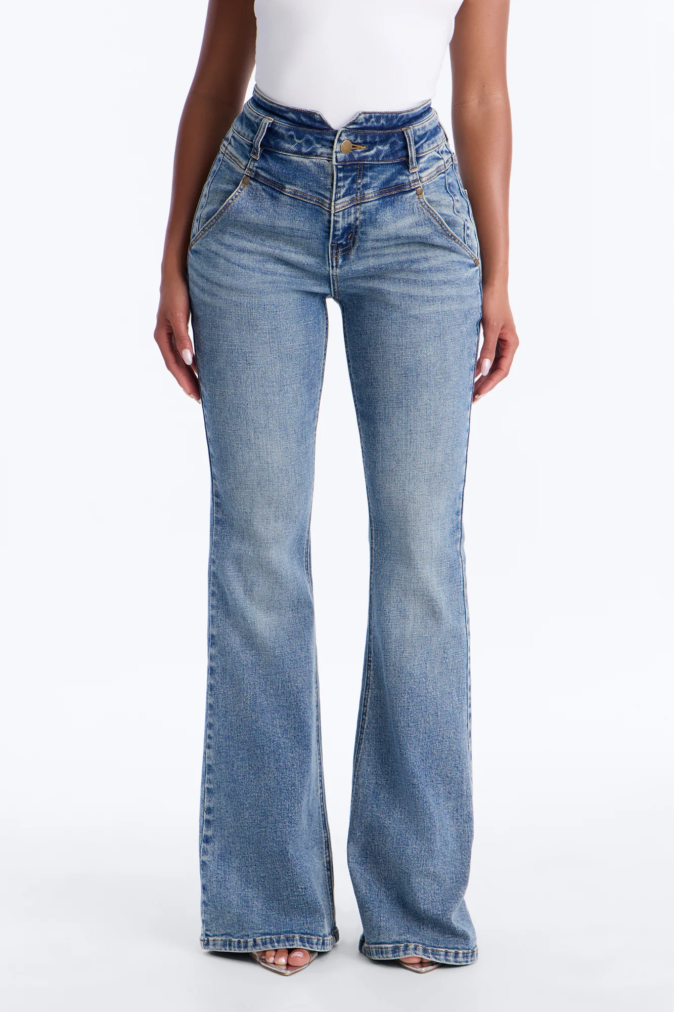 Split Second High Rise Stretch Flare Leg Jeans - Medium Wash - Image 2