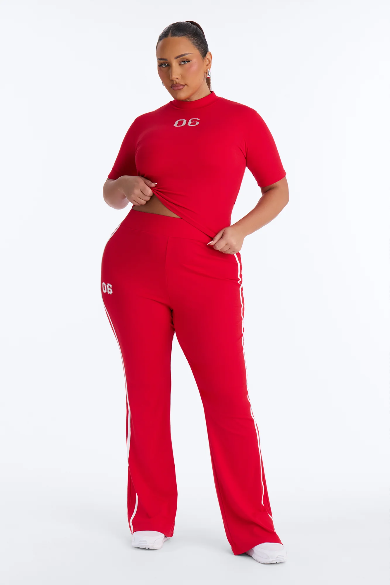 Sporty Vibe Ribbed Pant Set - Red - Image 5