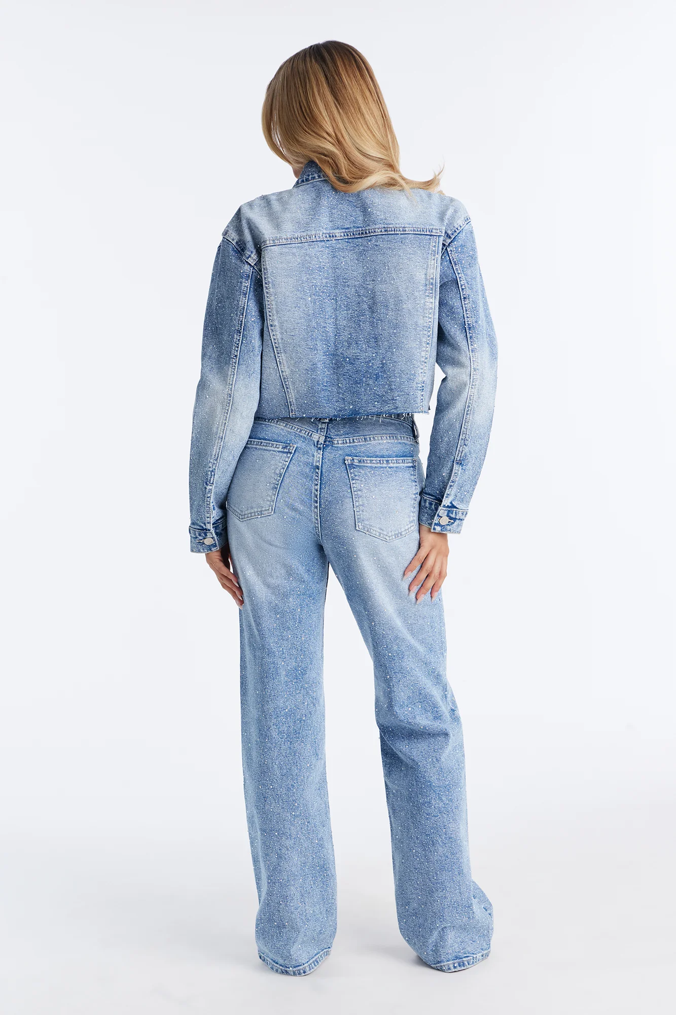 Spotlight Status Rhinestone Denim Pant Set - Light Wash - Image 5