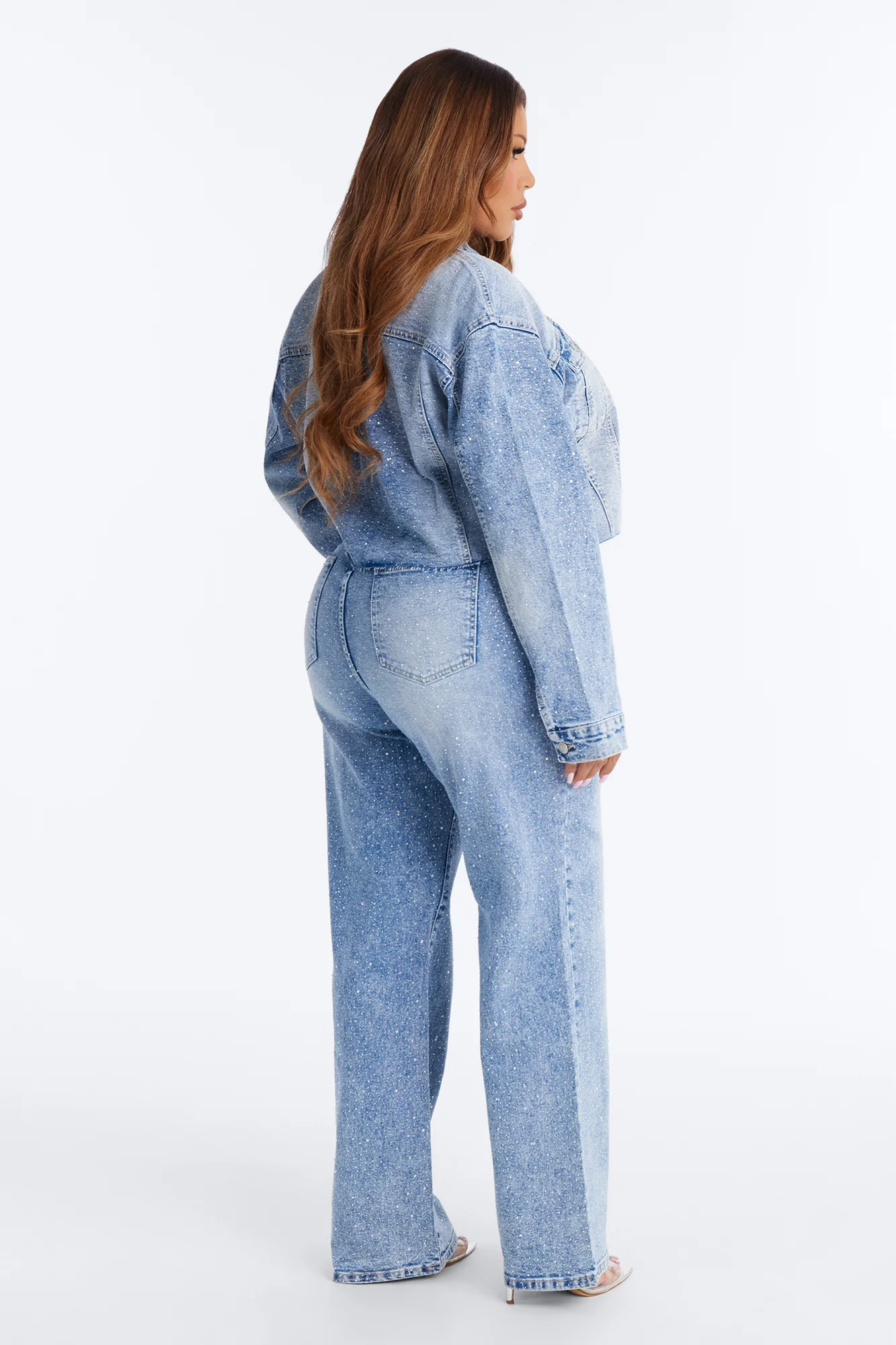 Spotlight Status Rhinestone Denim Pant Set - Light Wash - Image 9