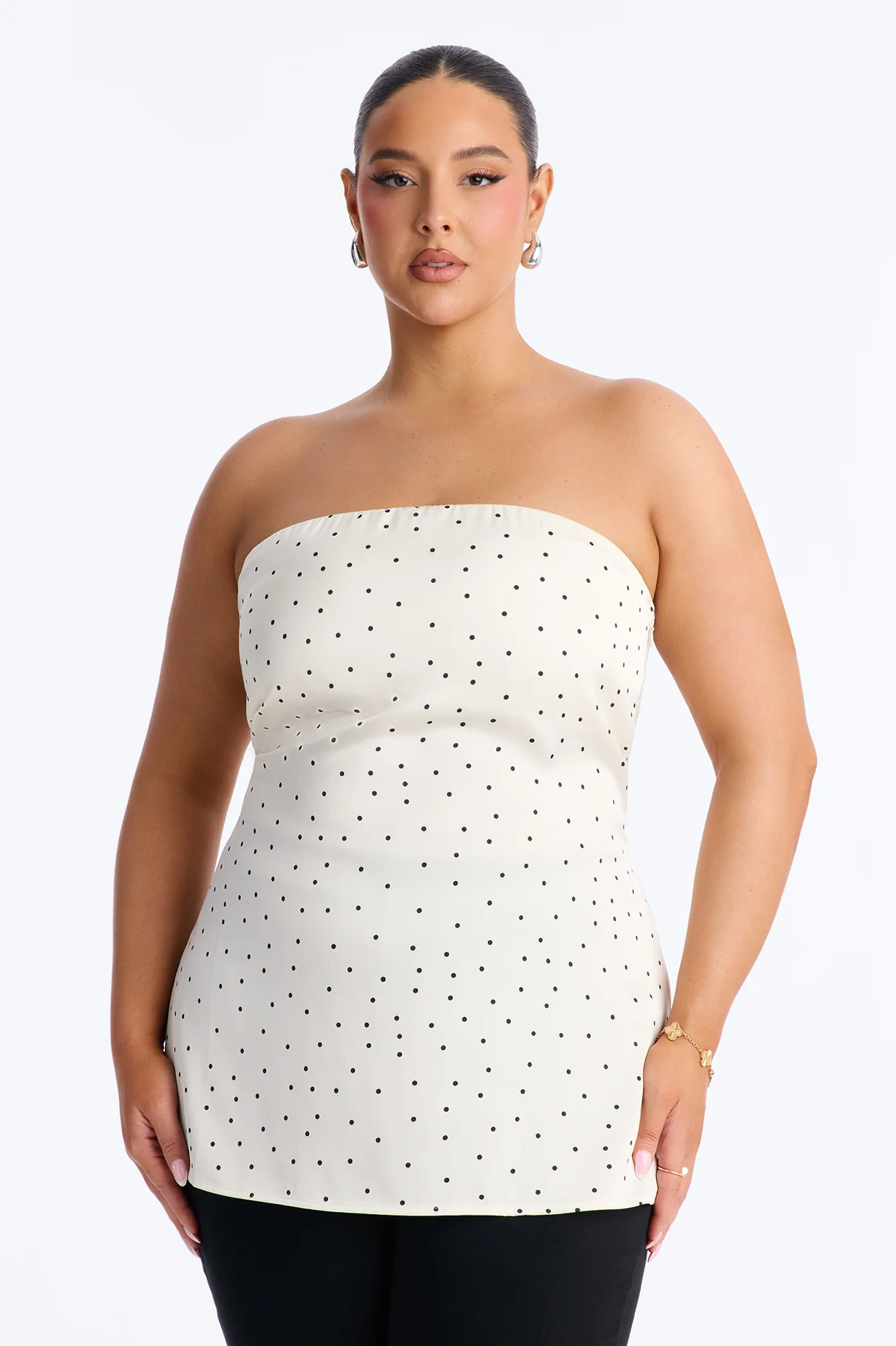 Spring Breeze Polka Dot Satin Tube Top - Cream/combo - Image 5