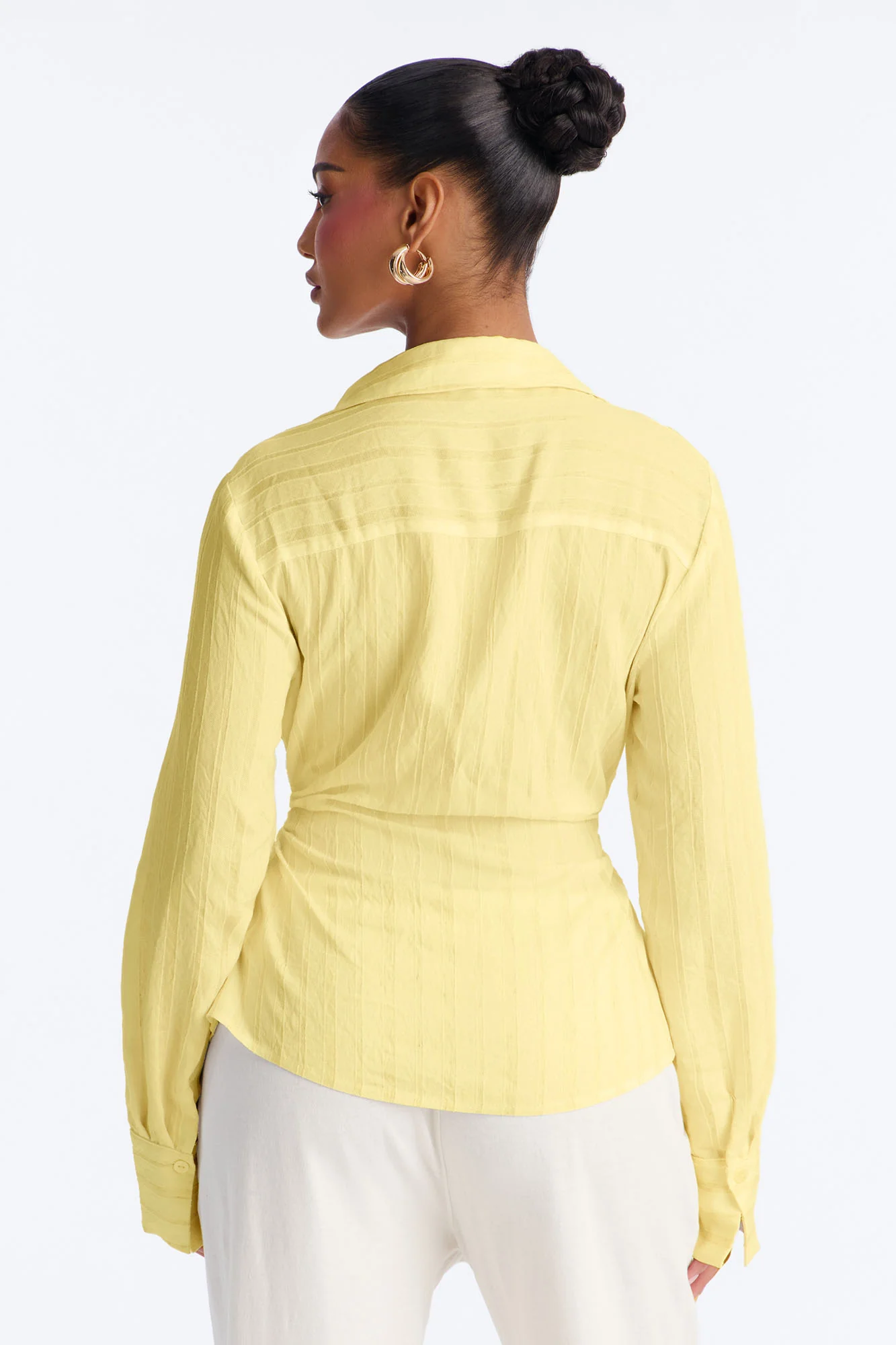 Spring Walks Ruched Linen Shirt - Butter Yellow - Image 3